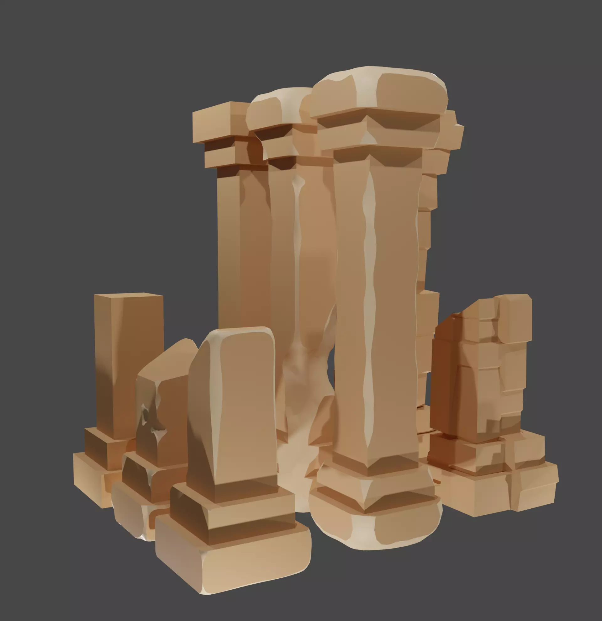 8 Stylized Low Poly Columns Low-poly 3D model_0