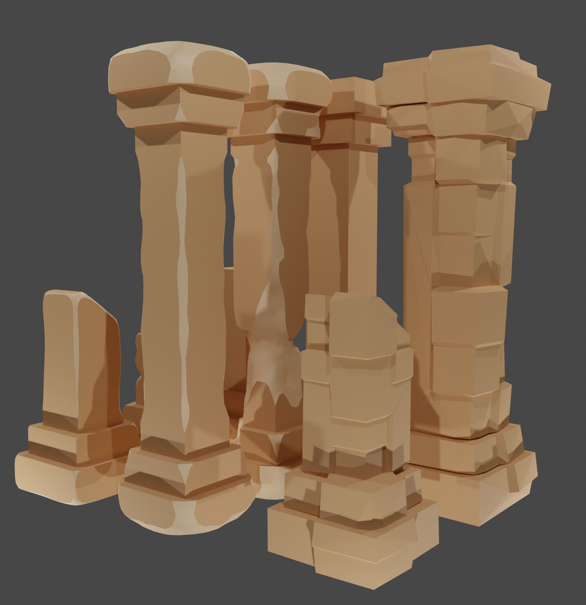 8 Stylized Low Poly Columns Low-poly 3D model_2