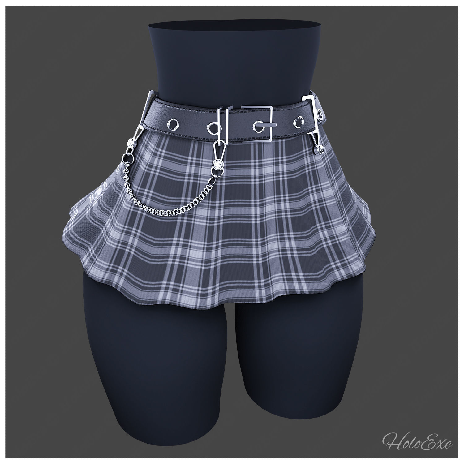 Plaid Mini Skirt Low-poly 3D model_1