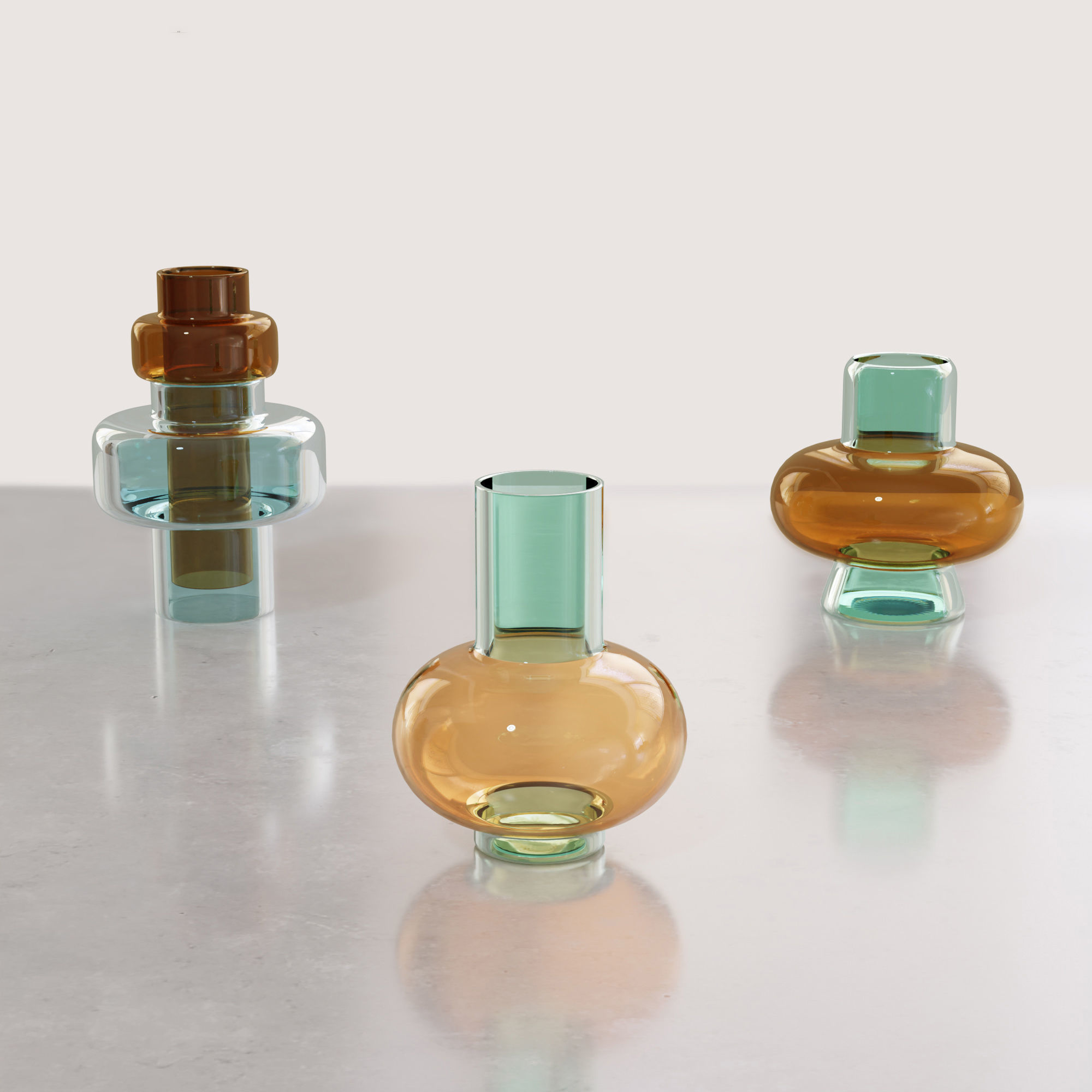 Color Vases set 3D model_1