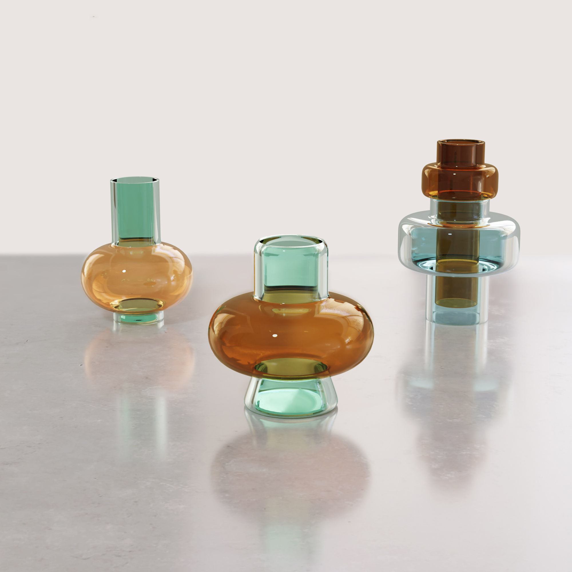 Color Vases set 3D model_2