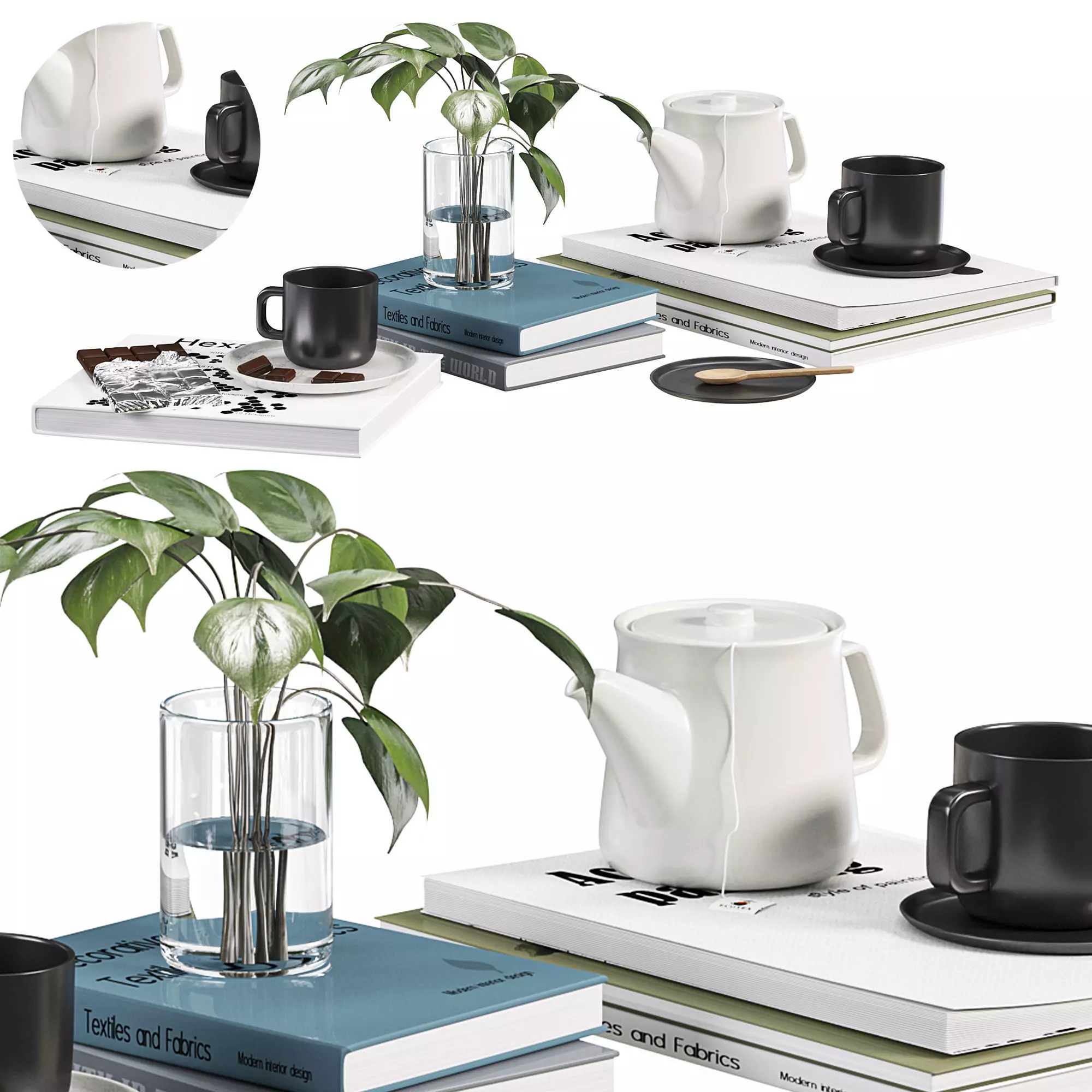 Coffee table decor set 3D model_0