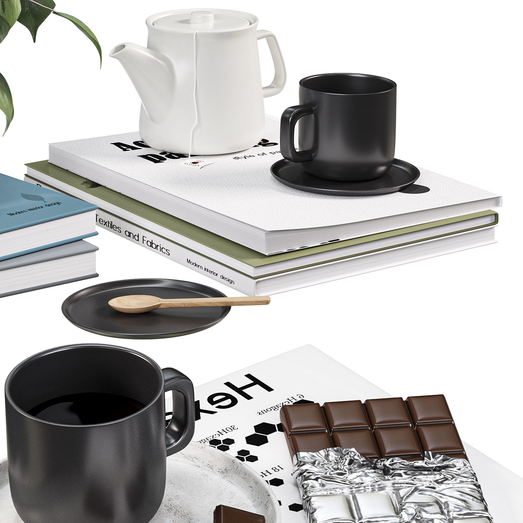 Coffee table decor set 3D model_1