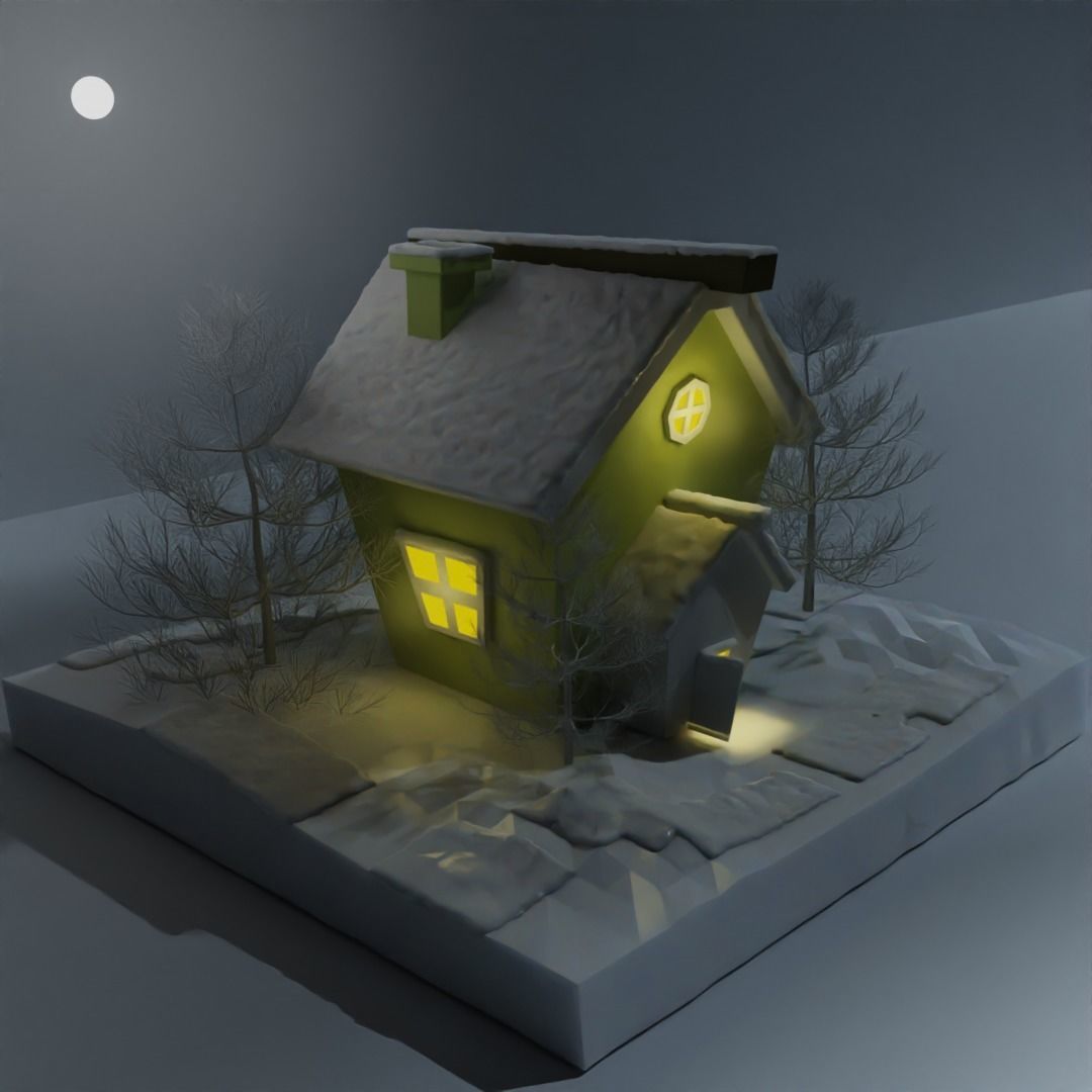 SNOWY Winter House Low-poly 3D model_3