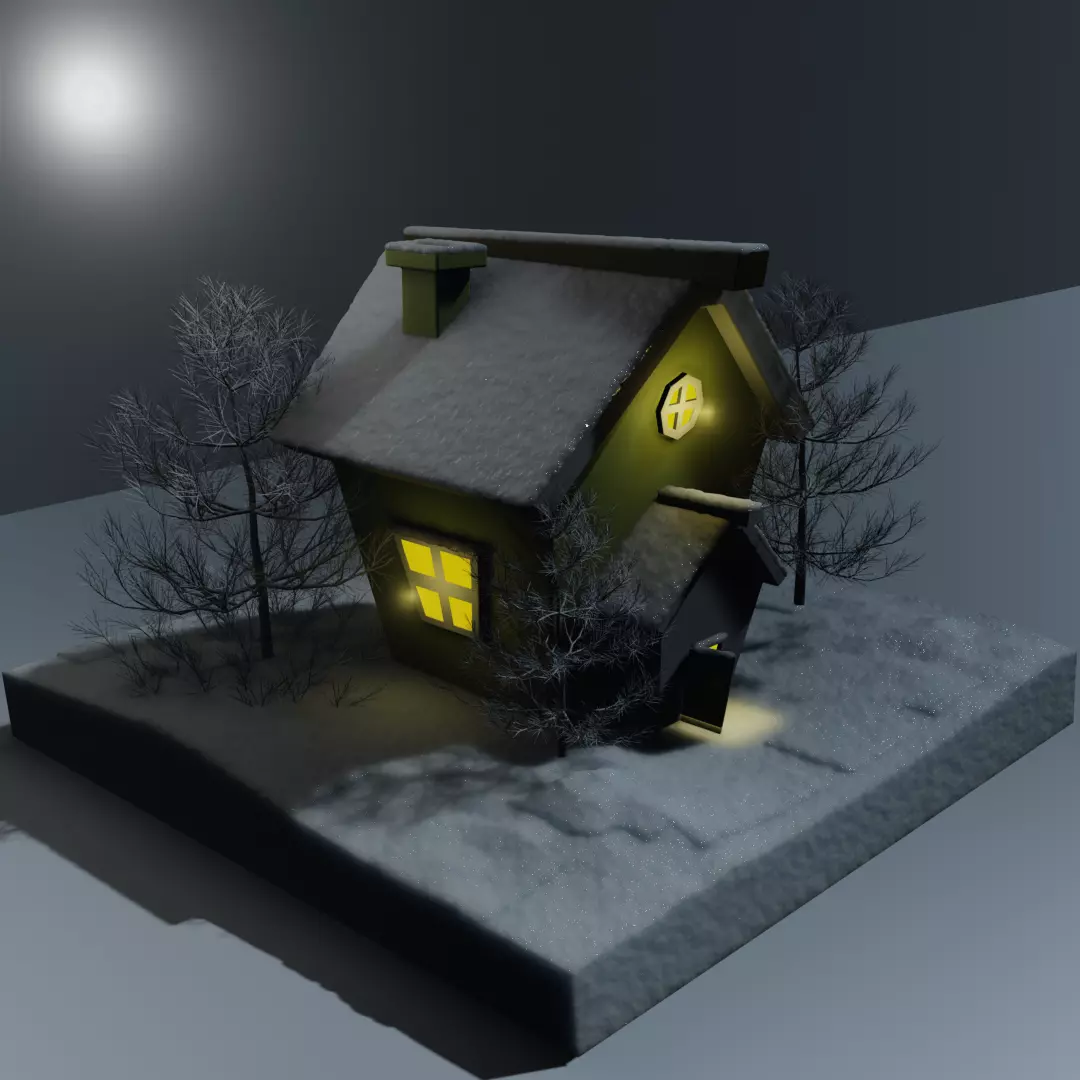 SNOWY Winter House Low-poly 3D model_0