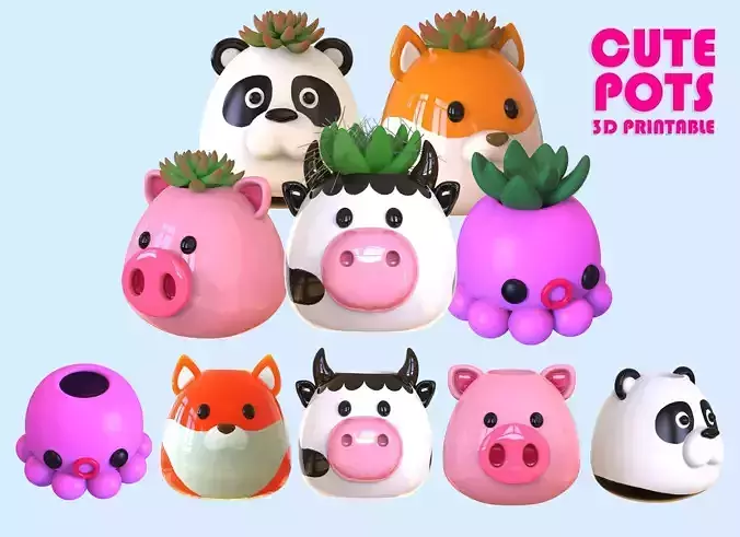 Cute animal Pot Decor 3D print model