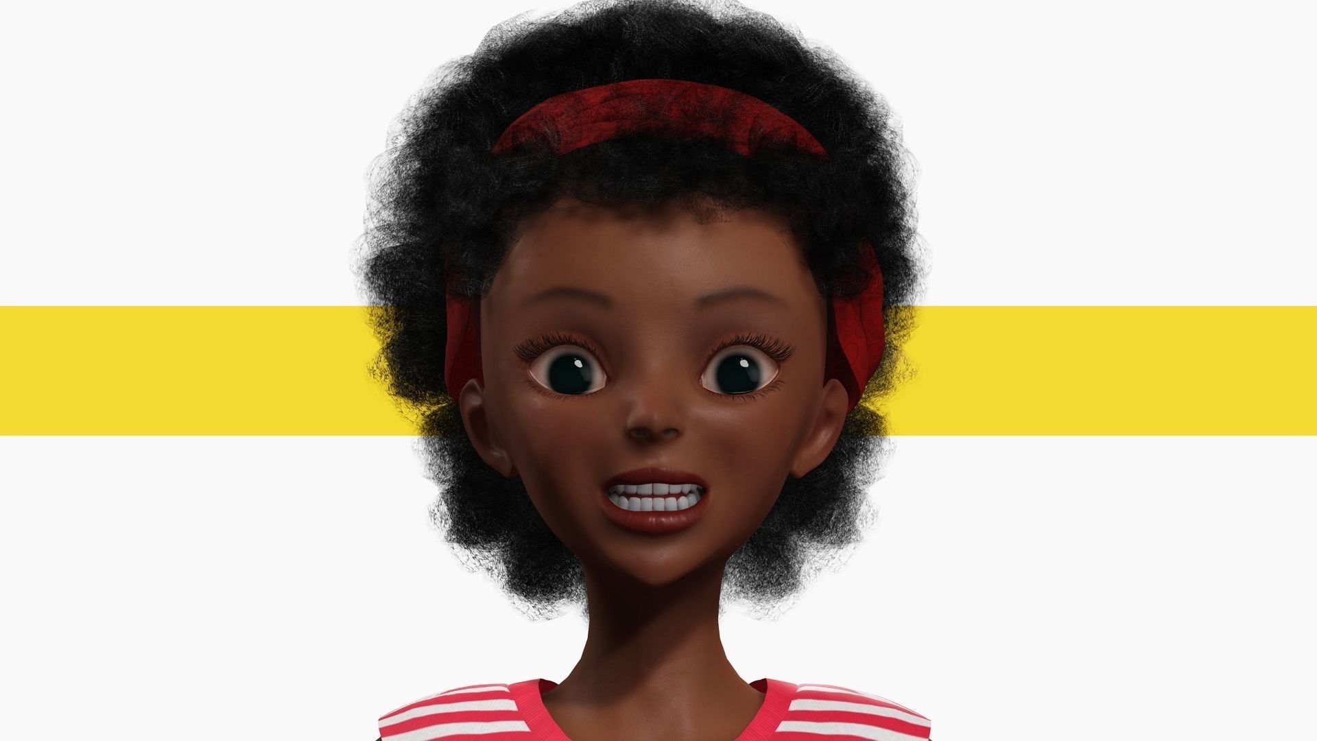 Cute African Female Cartoon Black afro rigged Woman 3D Low-poly 3D model_13