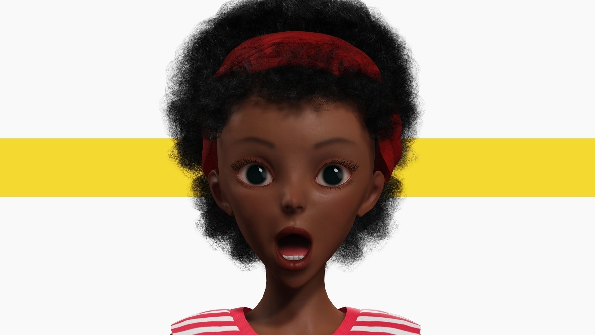 Cute African Female Cartoon Black afro rigged Woman 3D Low-poly 3D model_14