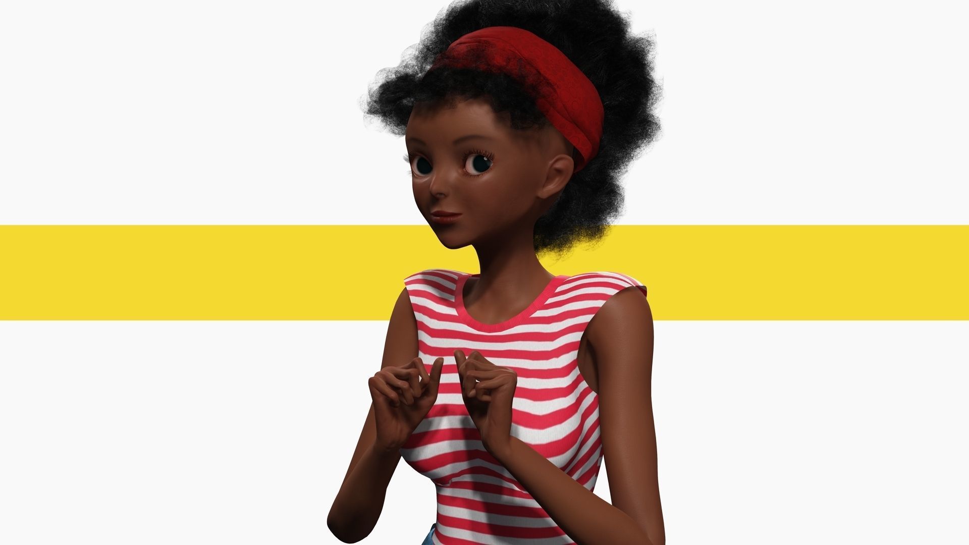Cute African Female Cartoon Black afro rigged Woman 3D Low-poly 3D model_8