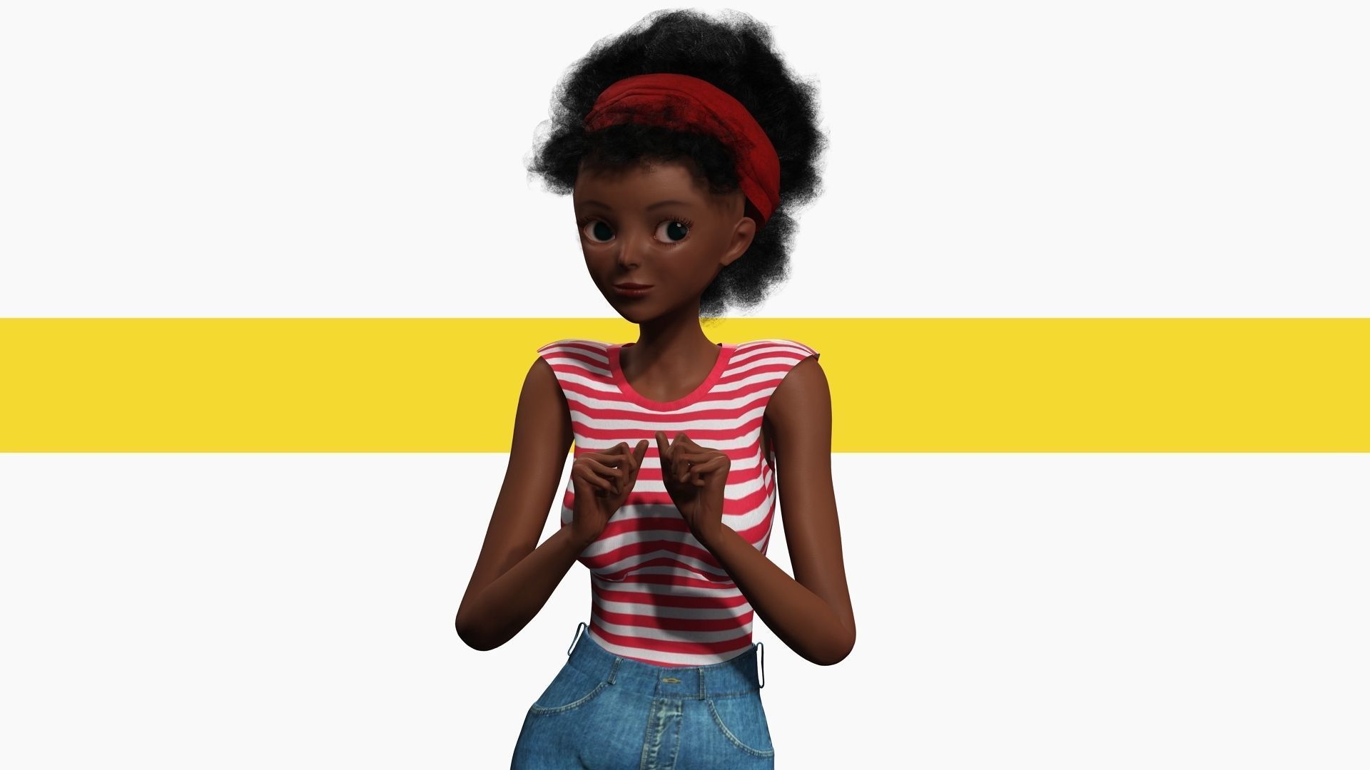 Cute African Female Cartoon Black afro rigged Woman 3D Low-poly 3D model_5