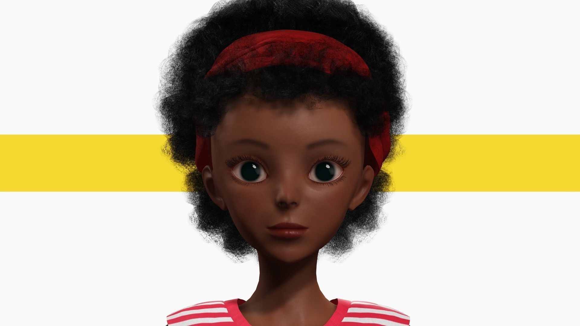 Cute African Female Cartoon Black afro rigged Woman 3D Low-poly 3D model_10