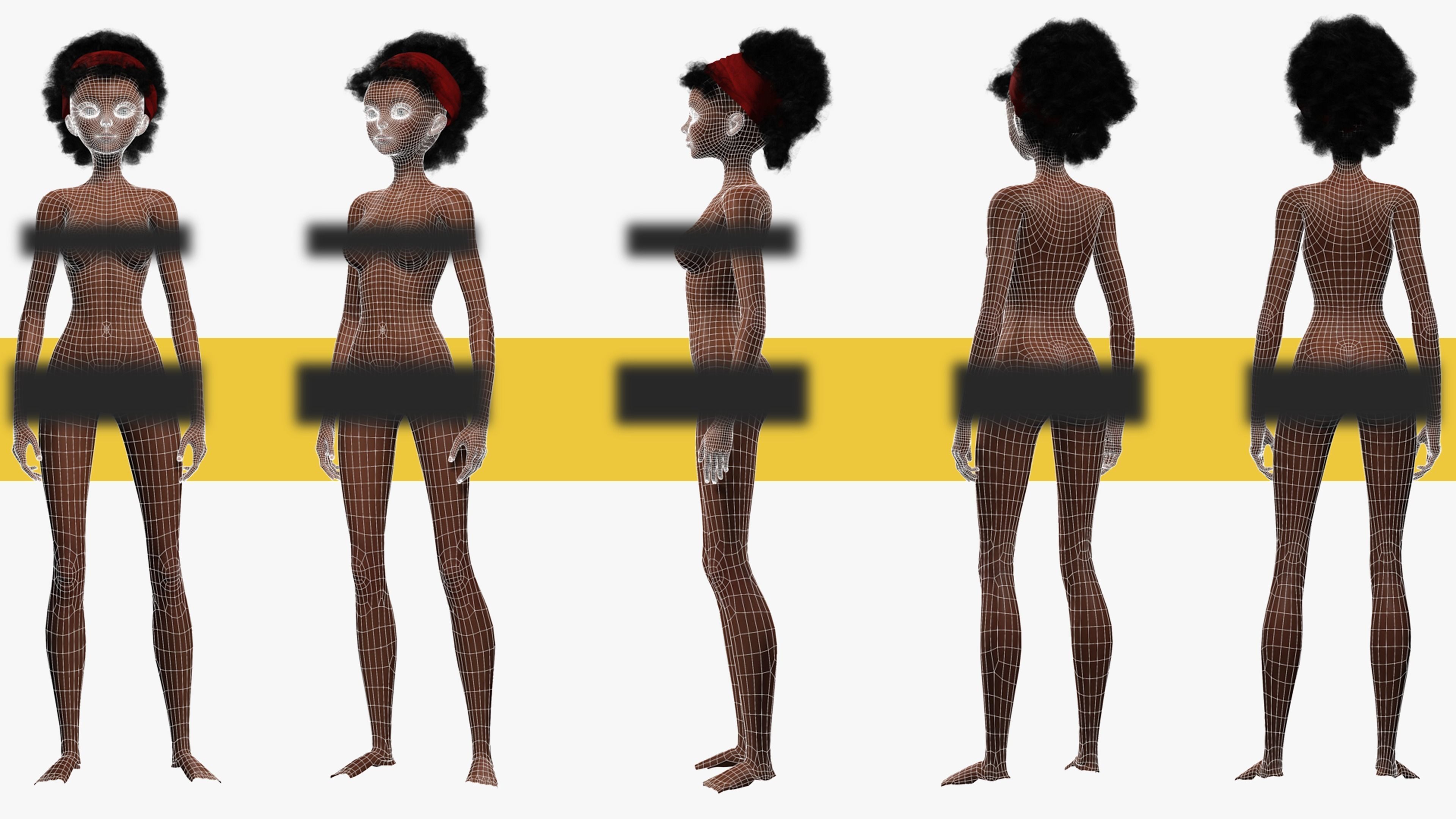 Cute African Female Cartoon Black afro rigged Woman 3D Low-poly 3D model_30