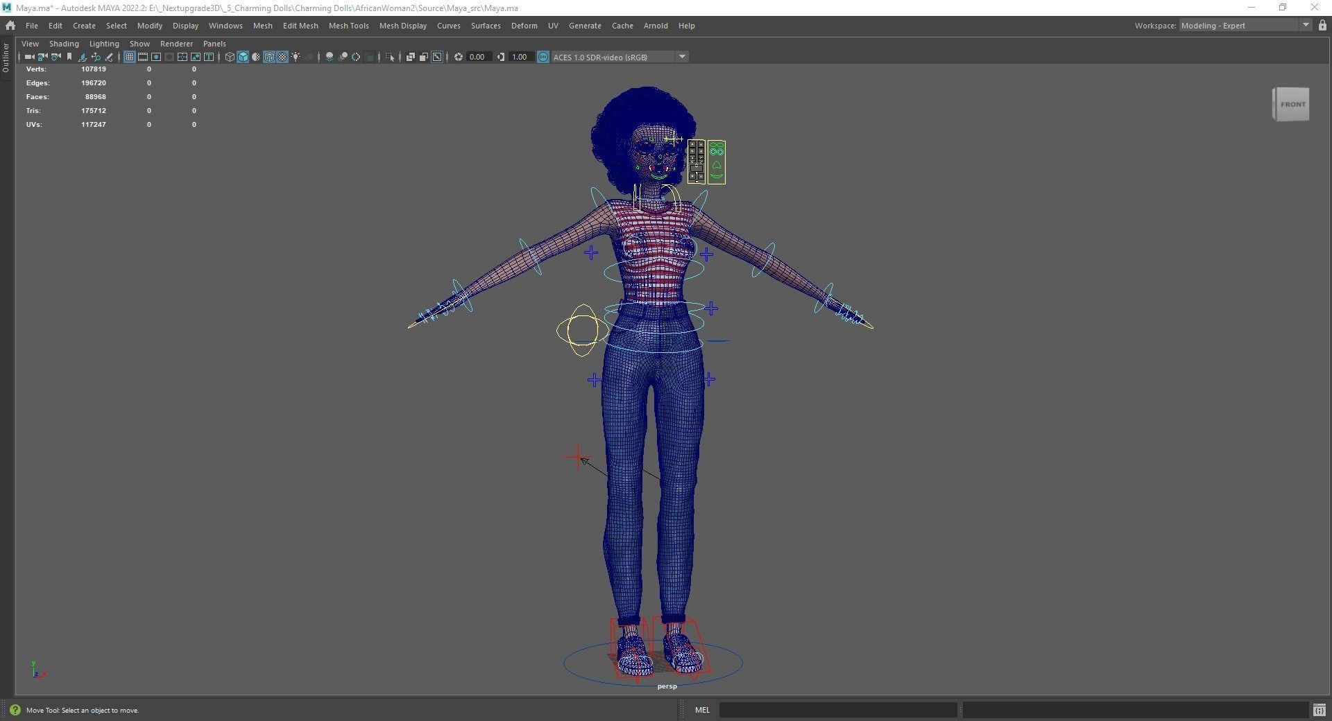 Cute African Female Cartoon Black afro rigged Woman 3D Low-poly 3D model_25