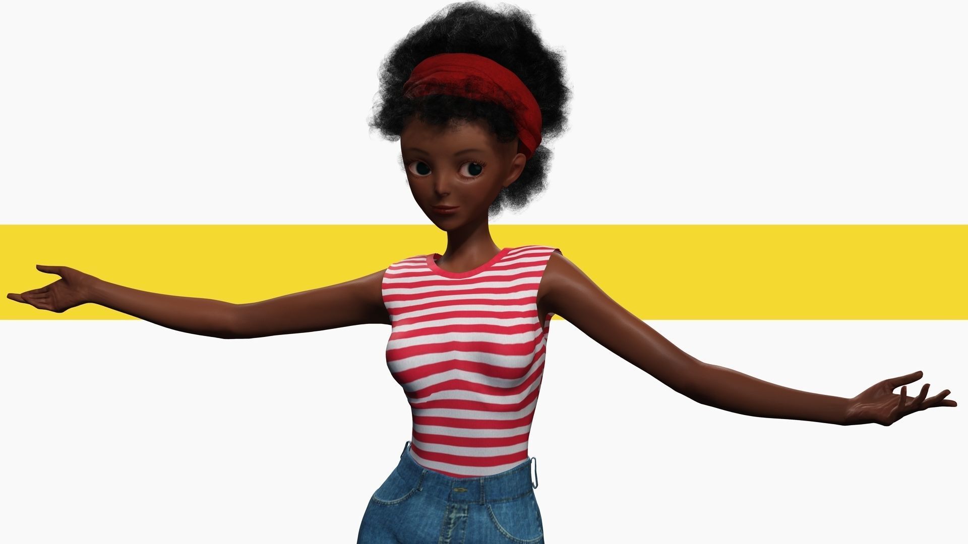 Cute African Female Cartoon Black afro rigged Woman 3D Low-poly 3D model_9