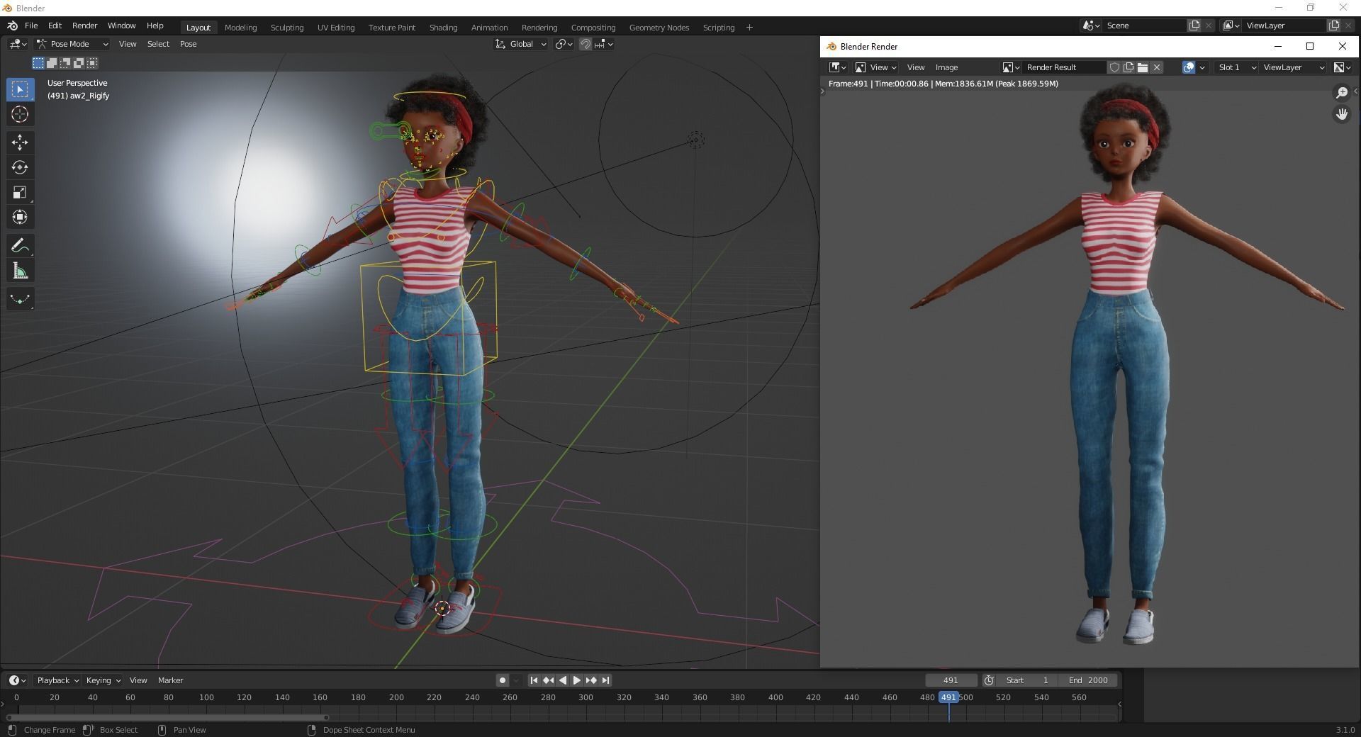 Cute African Female Cartoon Black afro rigged Woman 3D Low-poly 3D model_16