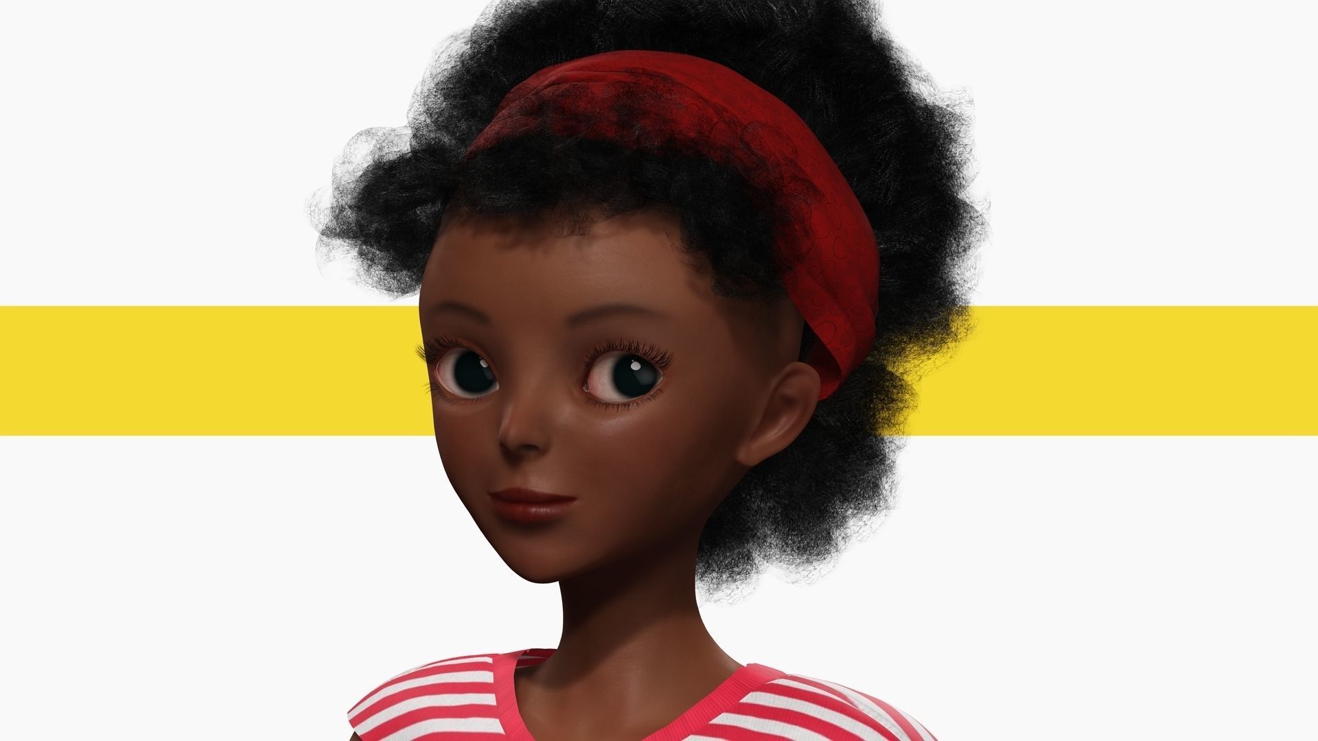 Cute African Female Cartoon Black afro rigged Woman 3D Low-poly 3D model_12