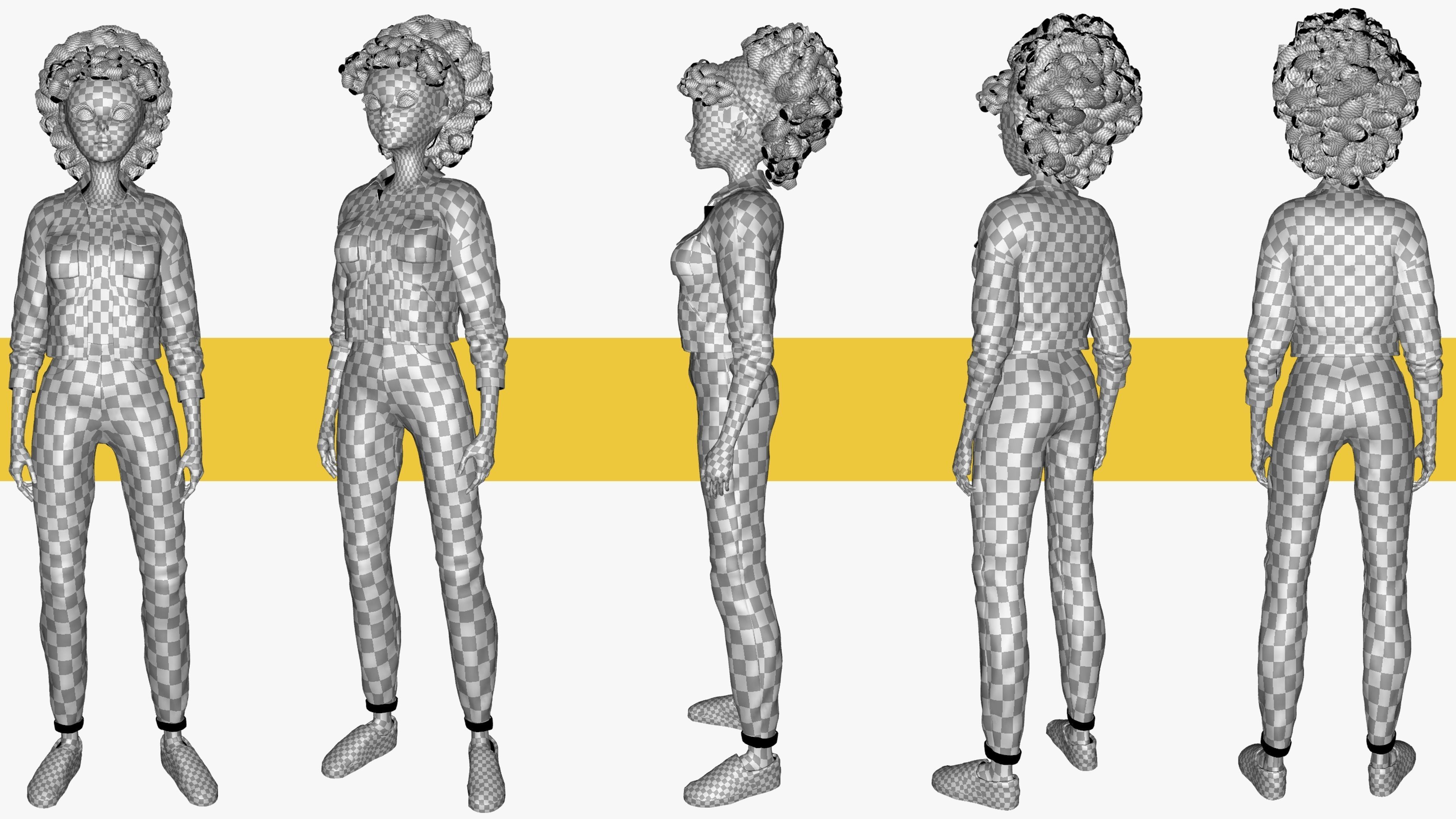 Cute African Female Cartoon Black afro rigged Woman 3D Low-poly 3D model_31
