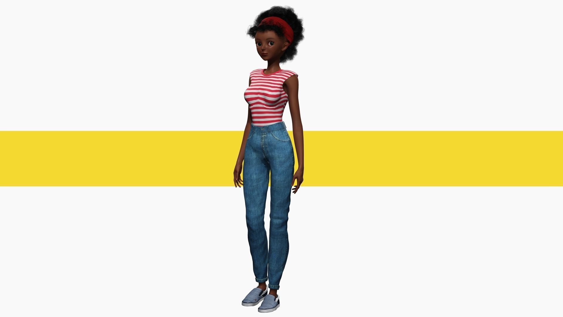 Cute African Female Cartoon Black afro rigged Woman 3D Low-poly 3D model_4