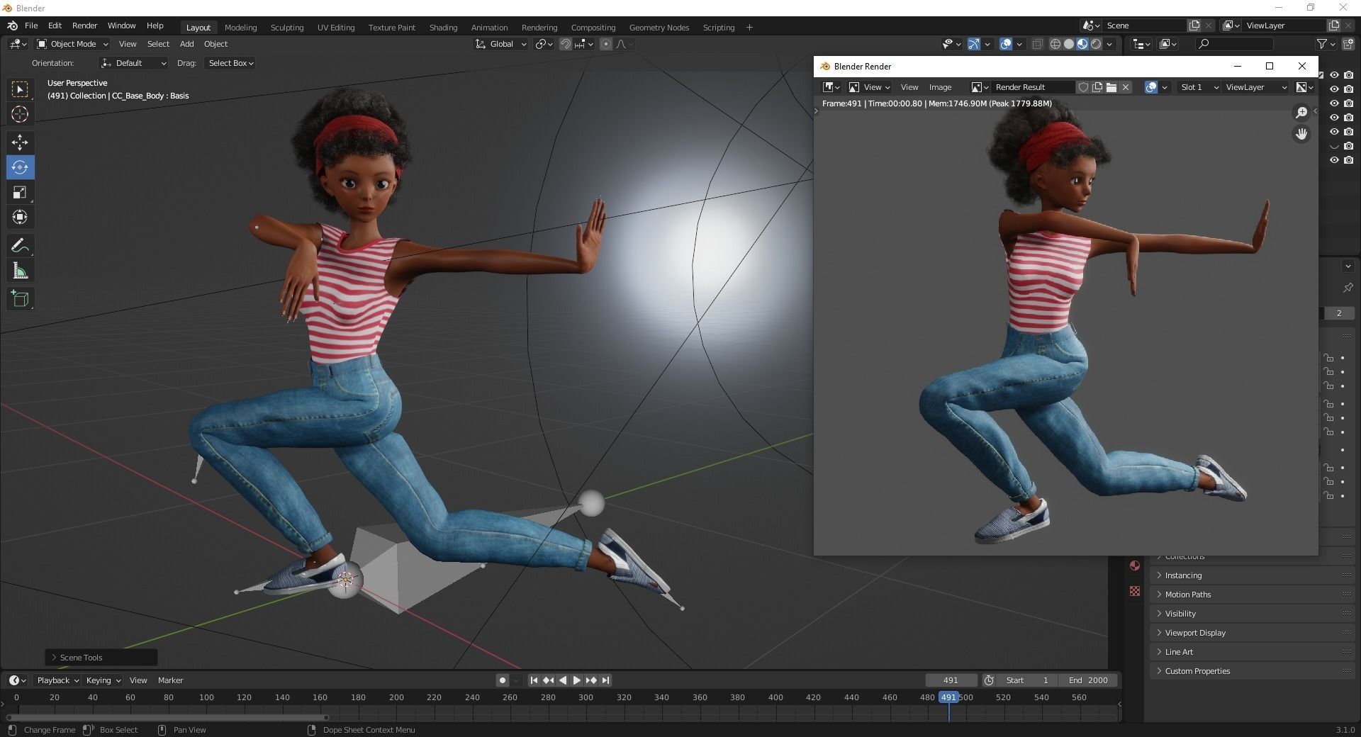 Cute African Female Cartoon Black afro rigged Woman 3D Low-poly 3D model_17