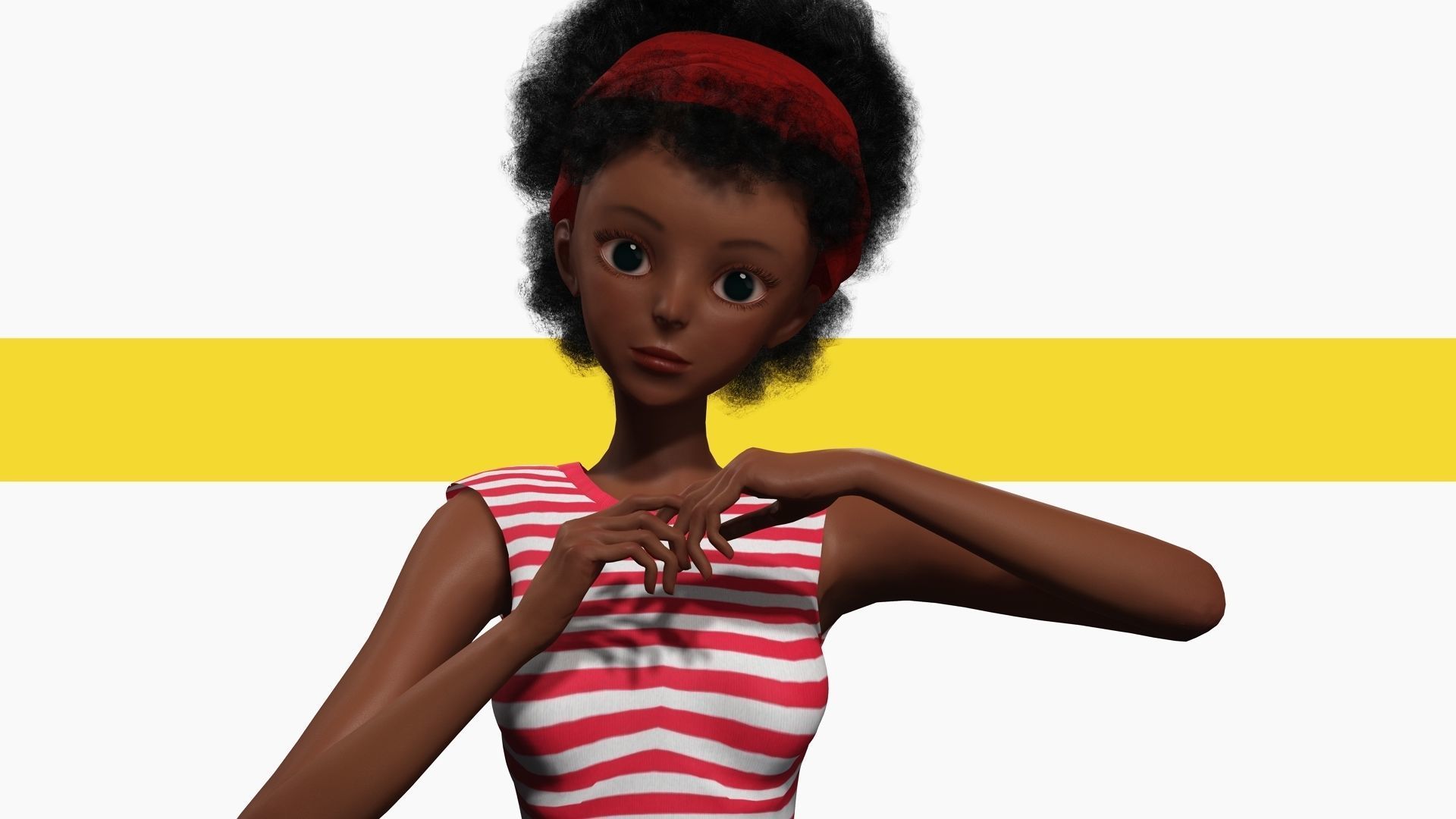 Cute African Female Cartoon Black afro rigged Woman 3D Low-poly 3D model_3