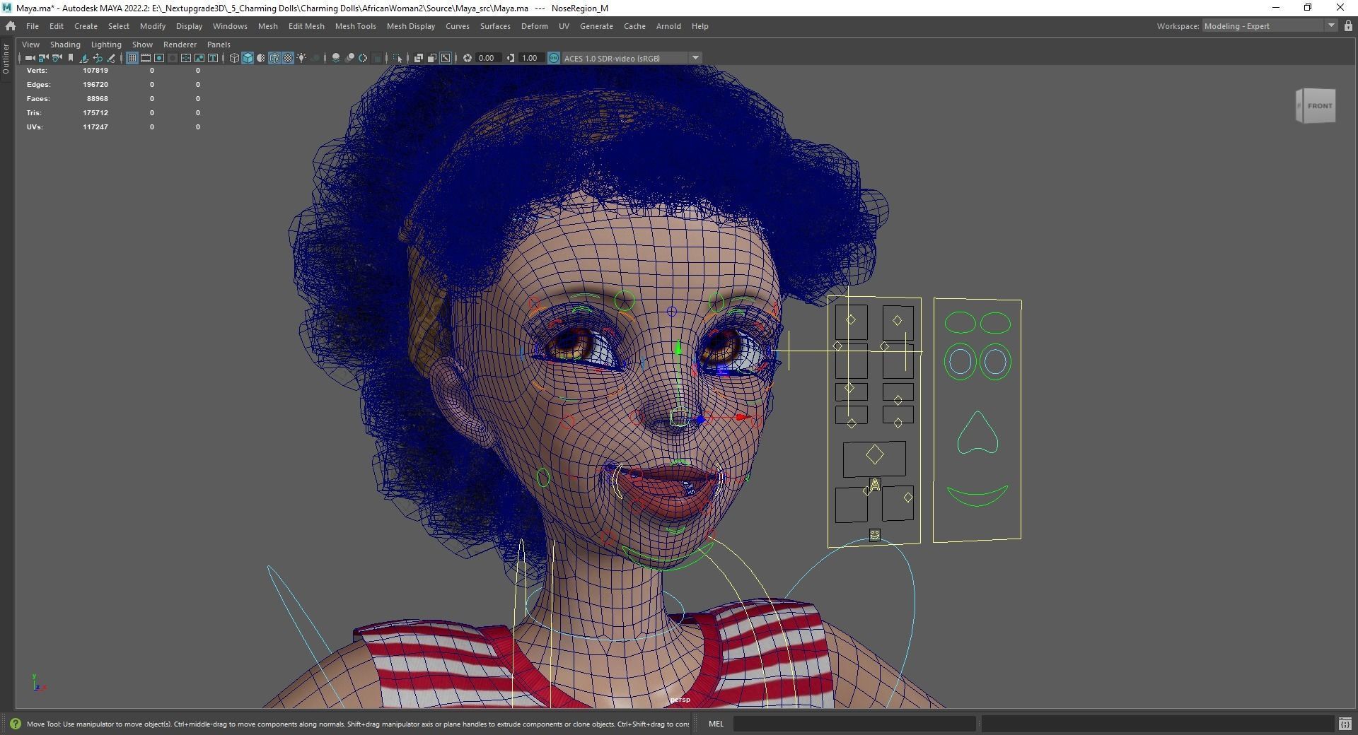 Cute African Female Cartoon Black afro rigged Woman 3D Low-poly 3D model_26