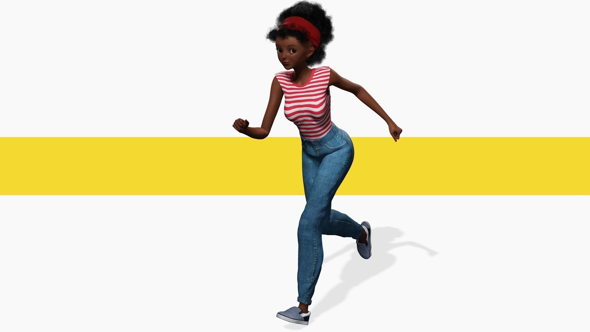 Cute African Female Cartoon Black afro rigged Woman 3D Low-poly 3D model_6