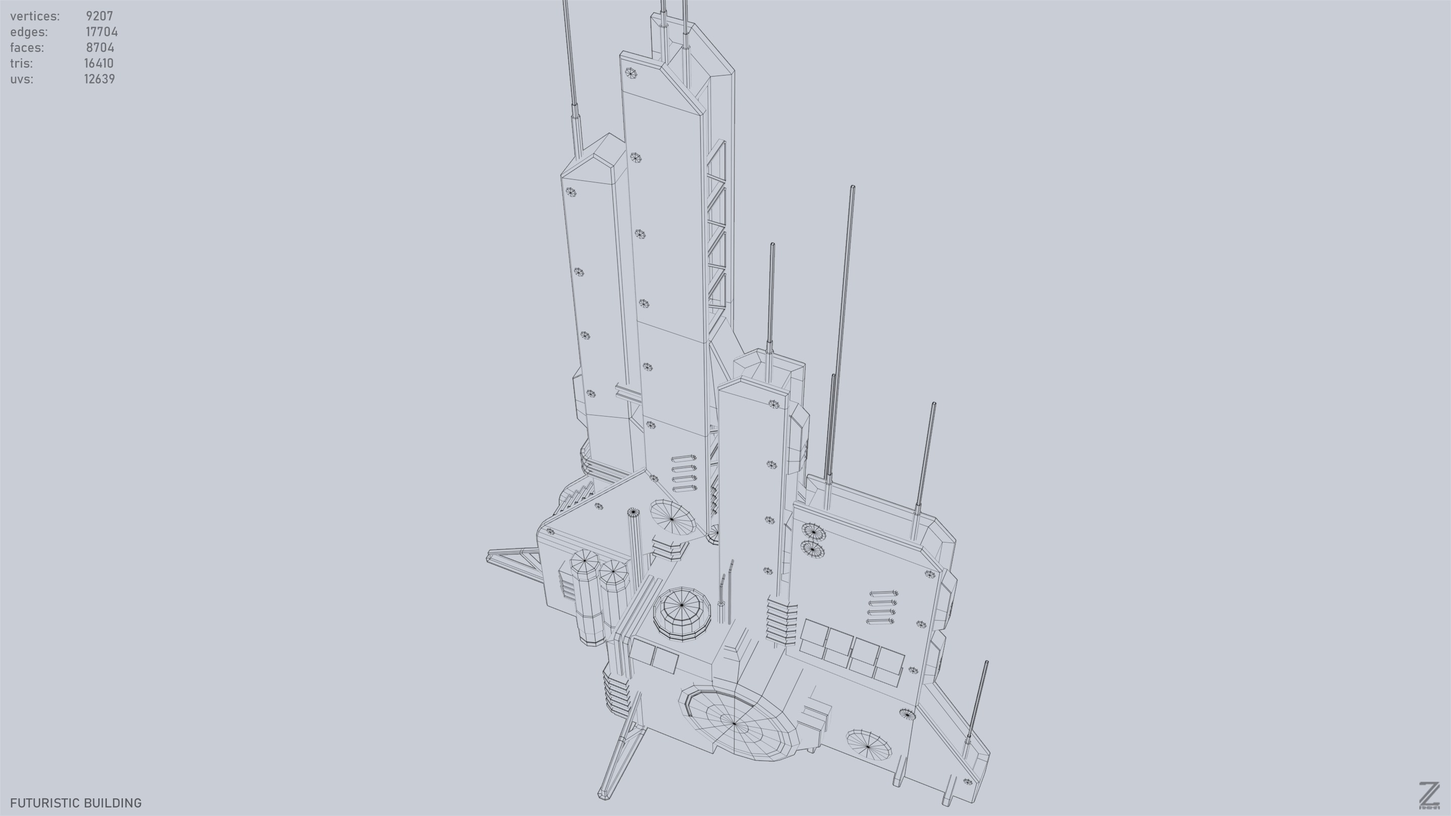 Futuristic building Low-poly 3D model_13