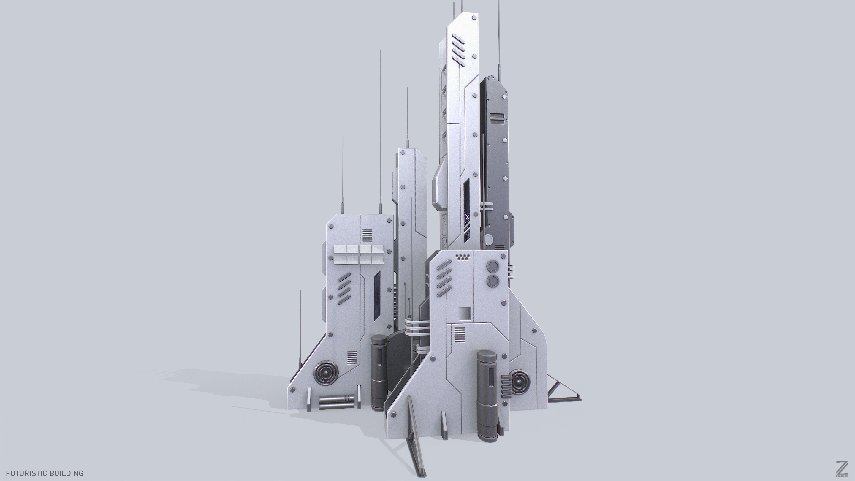 Futuristic building Low-poly 3D model_5