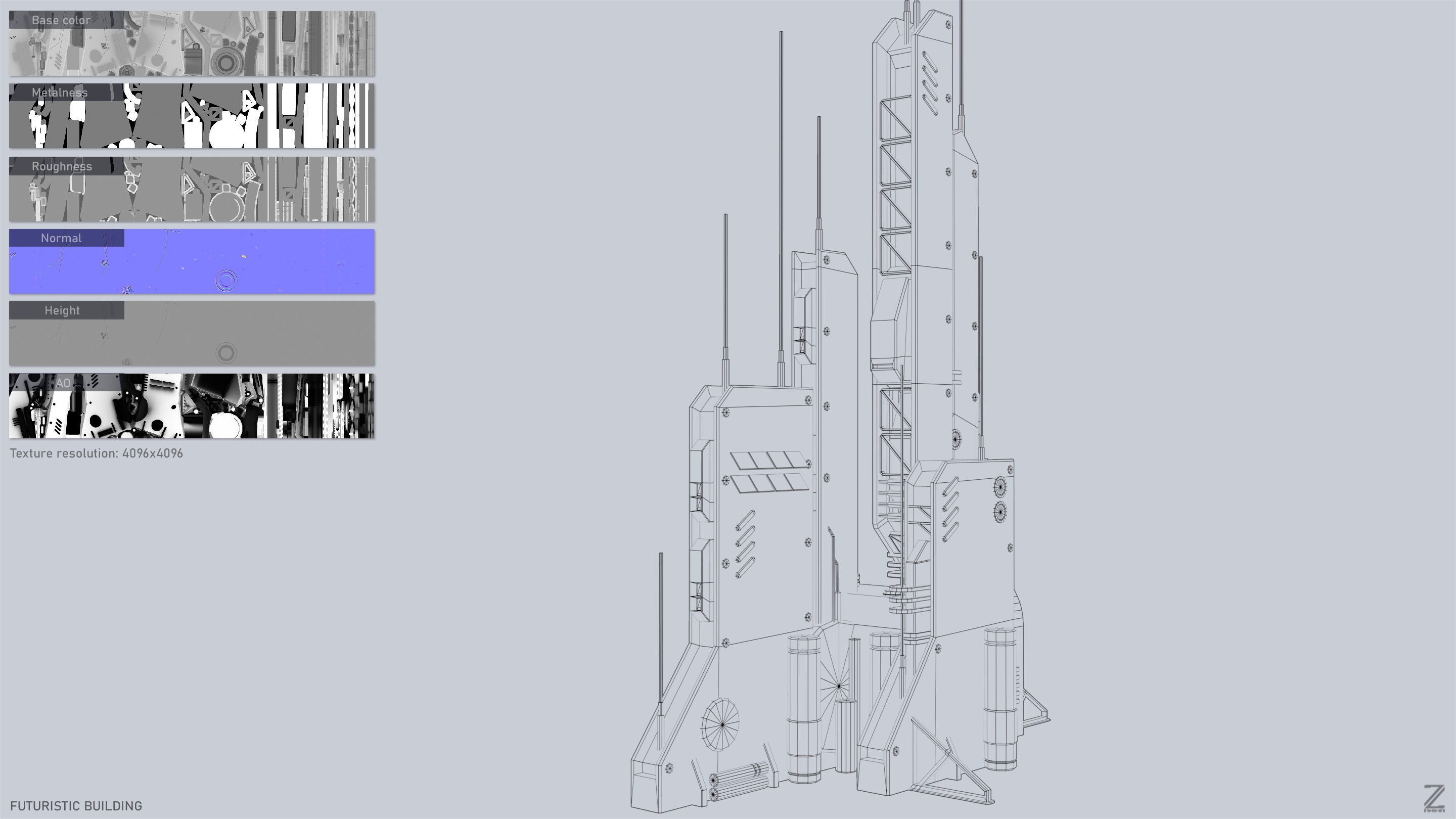Futuristic building Low-poly 3D model_3