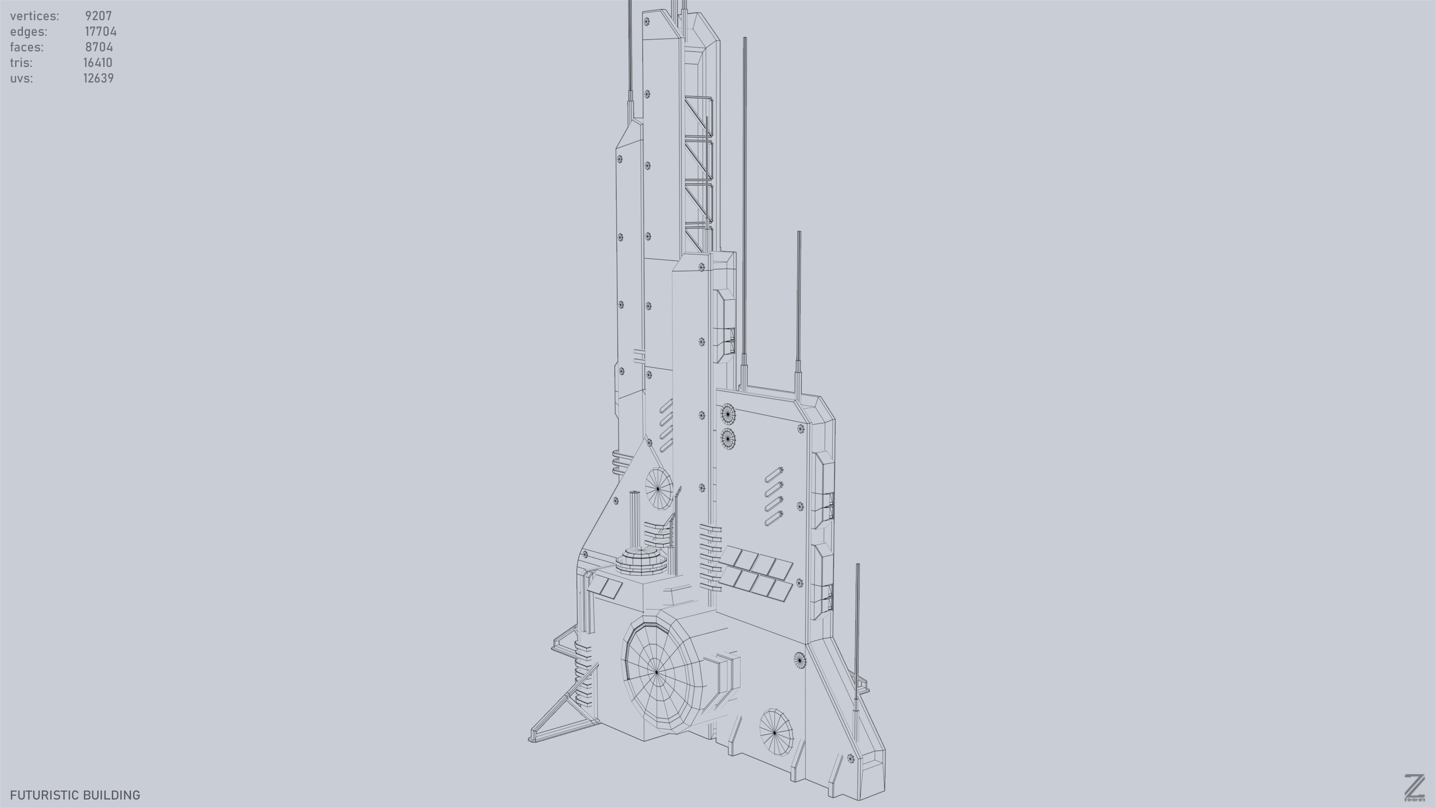 Futuristic building Low-poly 3D model_14