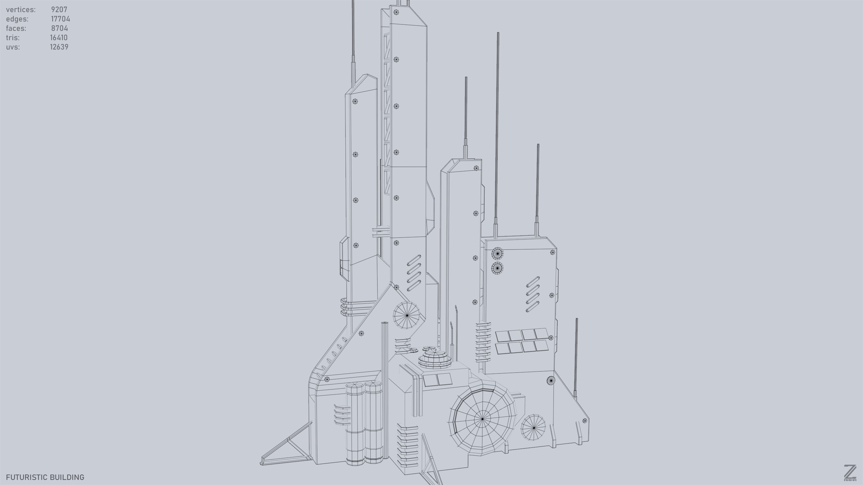 Futuristic building Low-poly 3D model_12