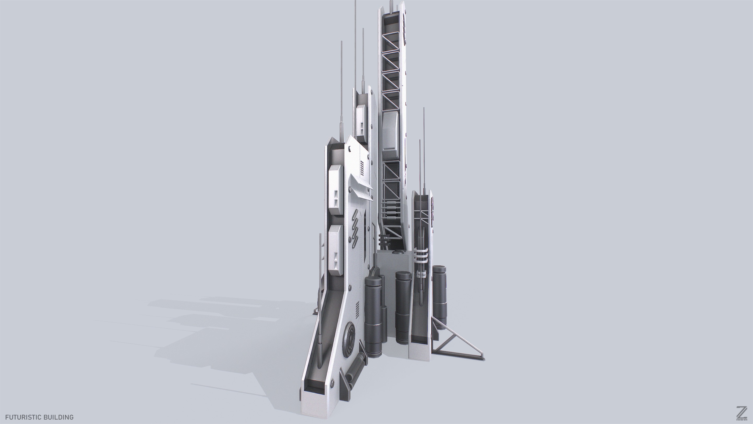 Futuristic building Low-poly 3D model_8