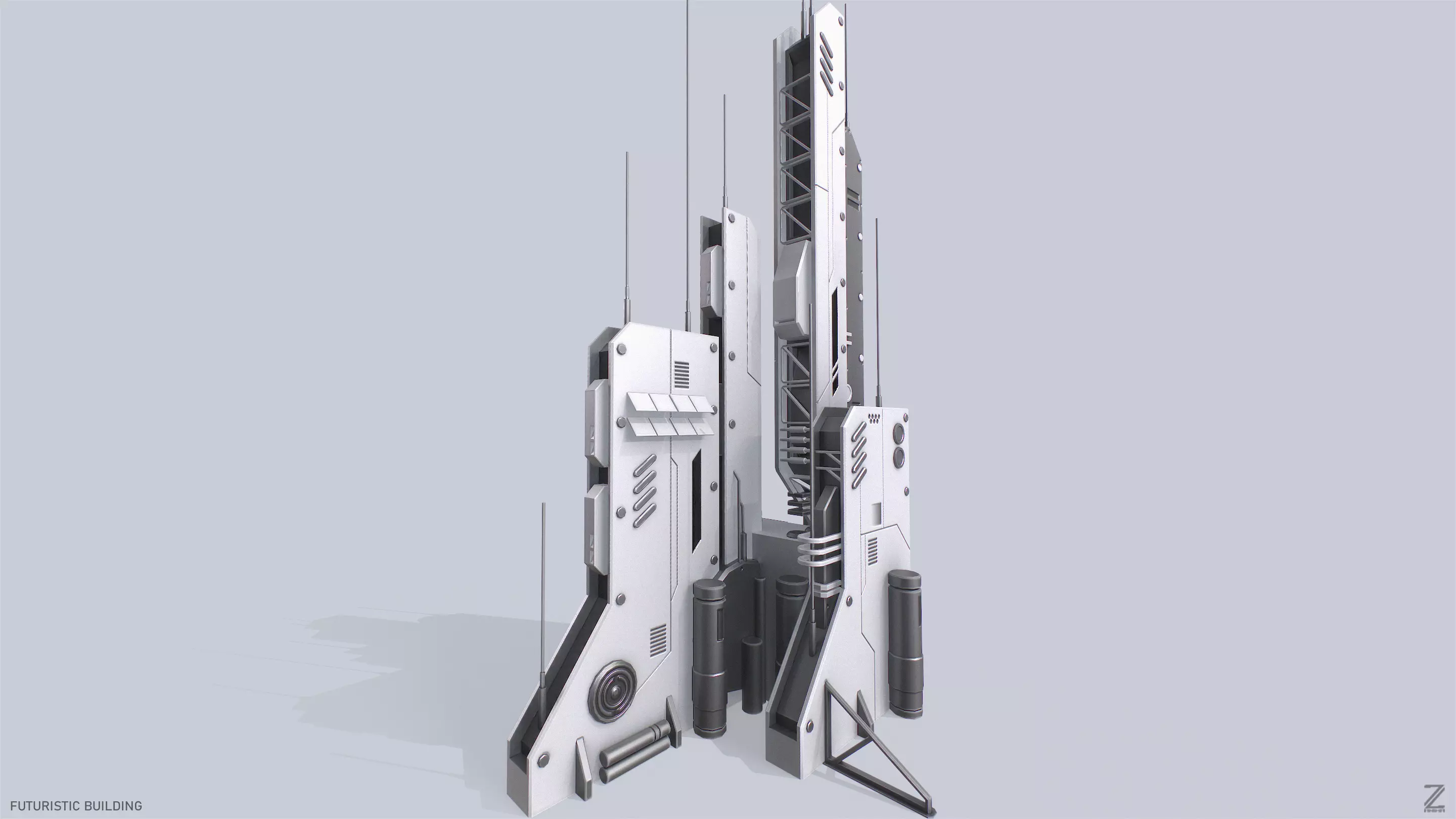 Futuristic building Low-poly 3D model_0