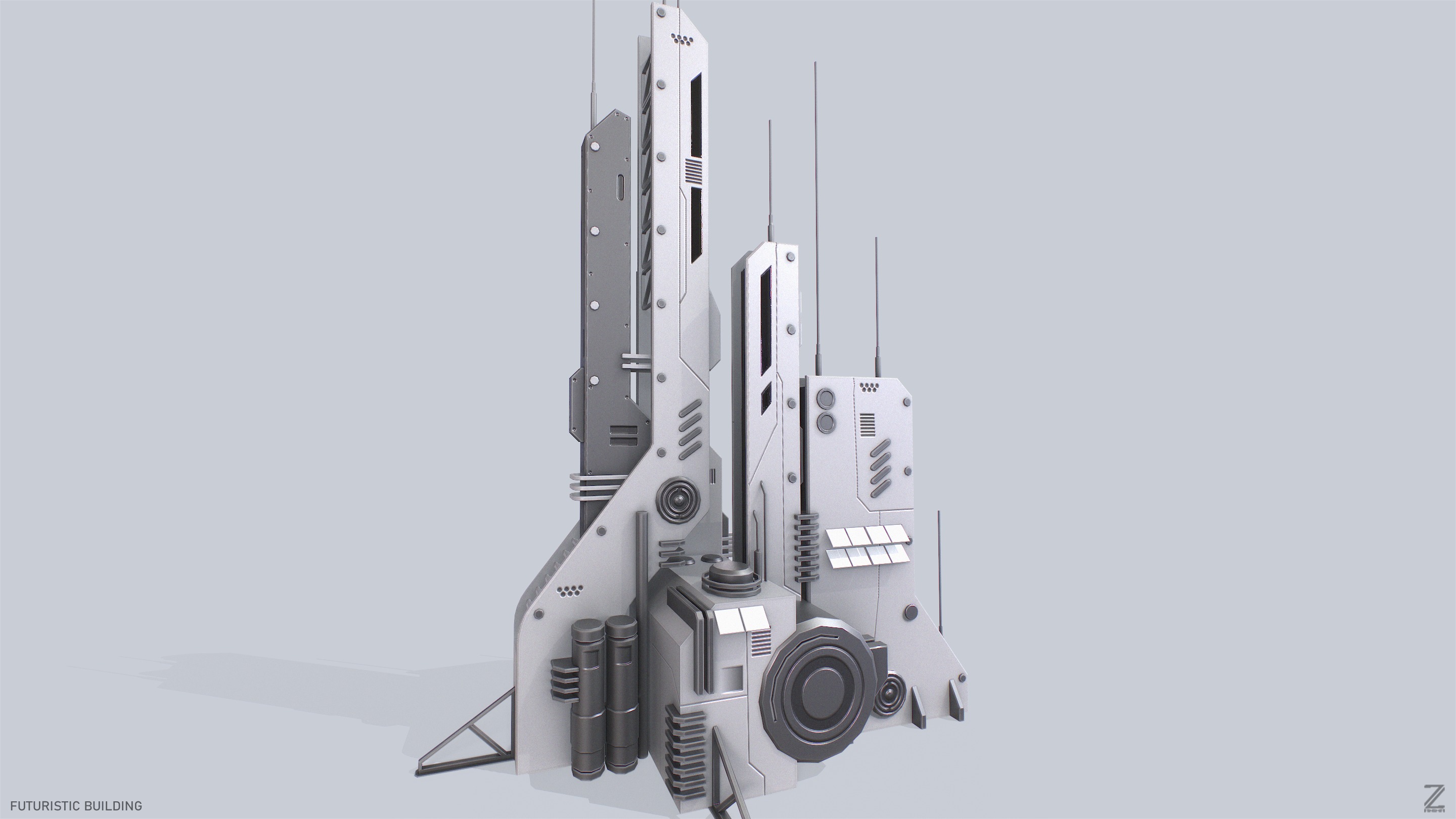 Futuristic building Low-poly 3D model_6