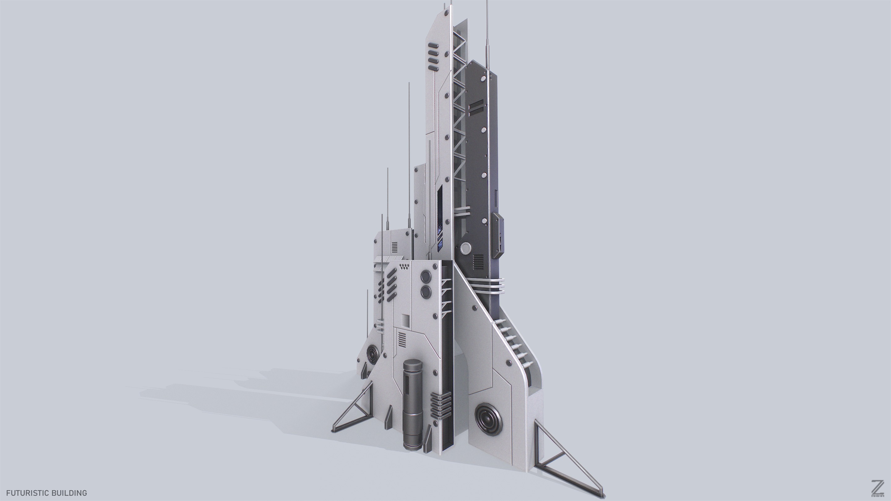Futuristic building Low-poly 3D model_4