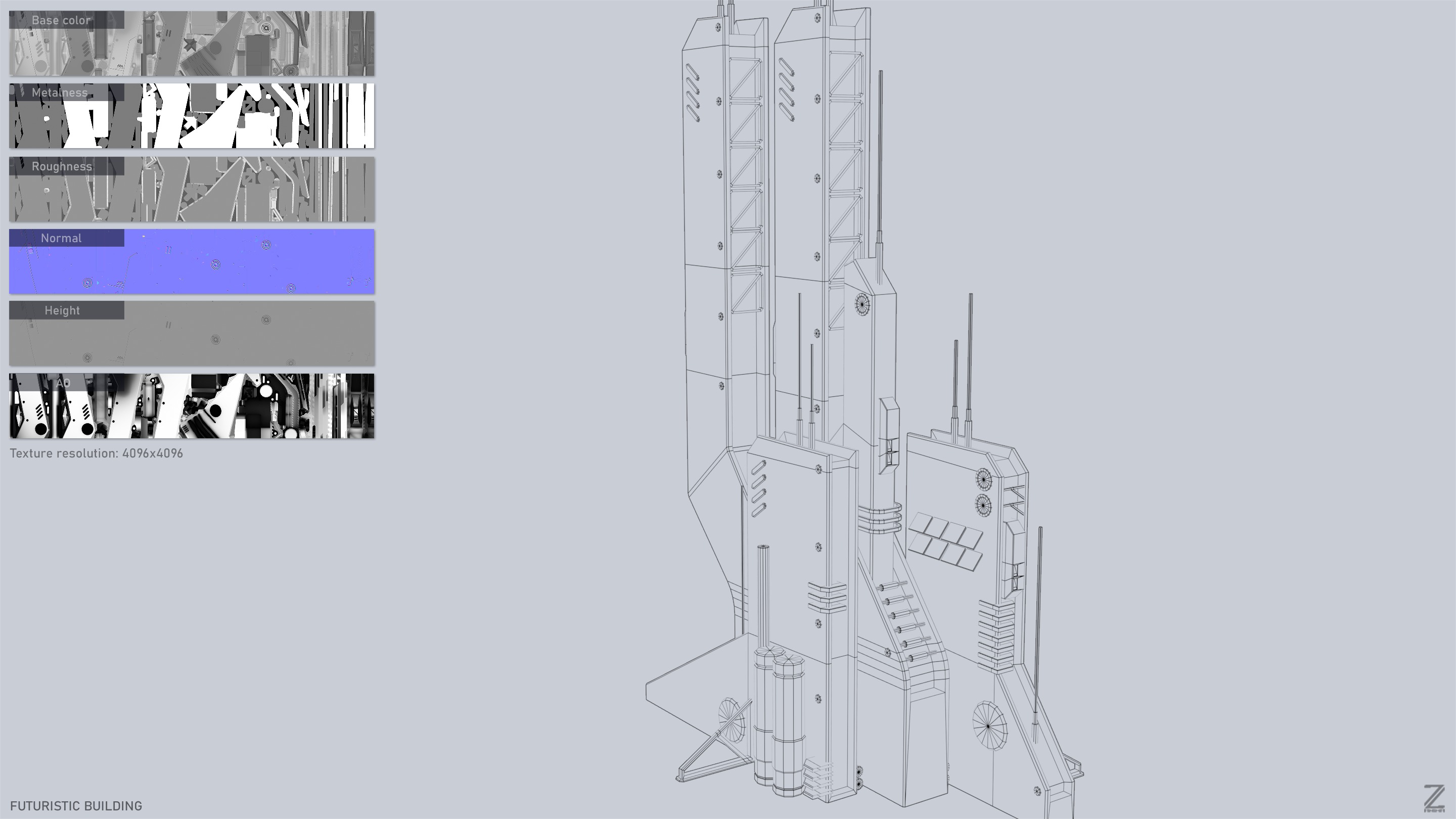 Futuristic building Low-poly 3D model_3