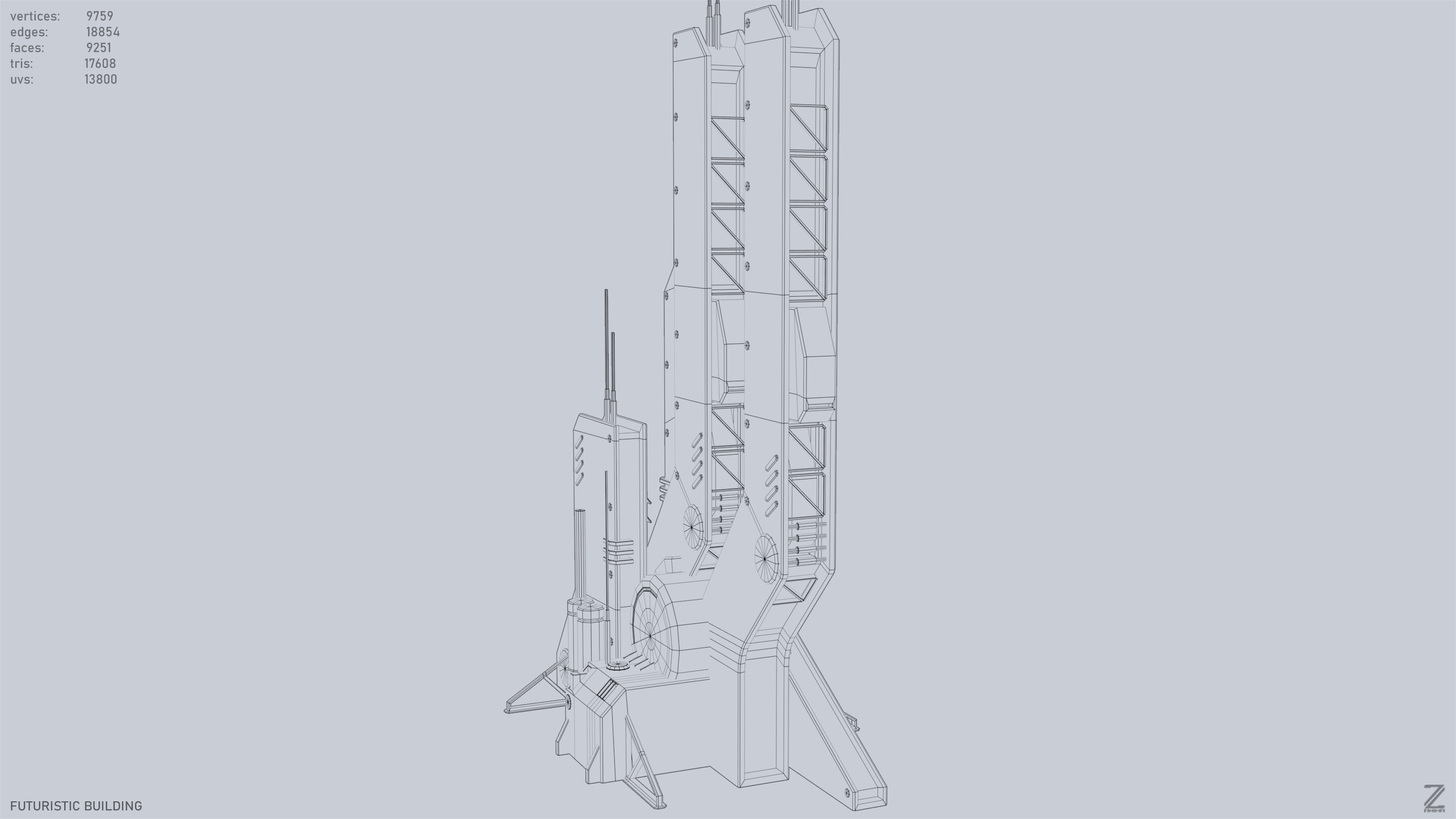 Futuristic building Low-poly 3D model_11