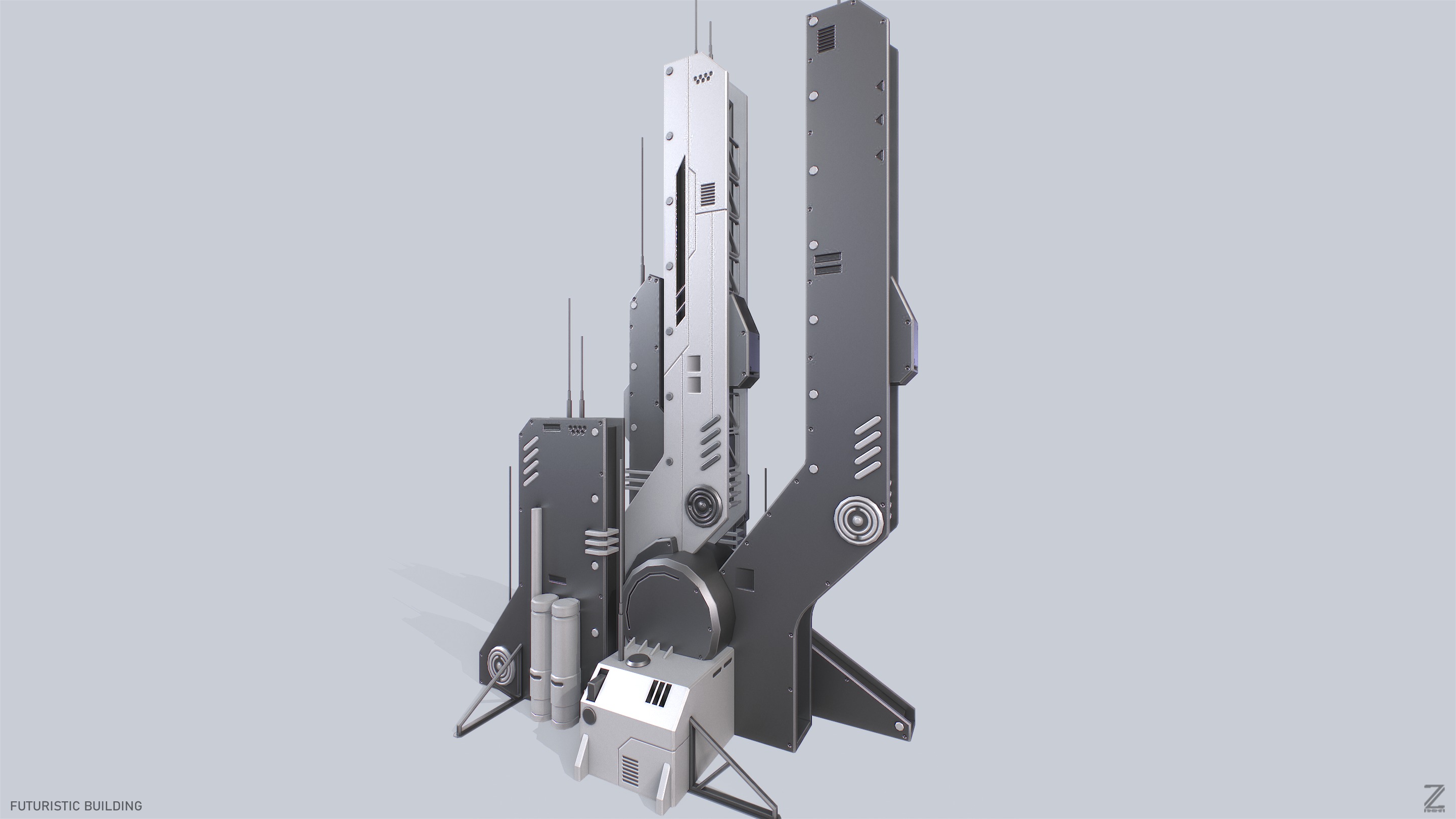 Futuristic building Low-poly 3D model_8