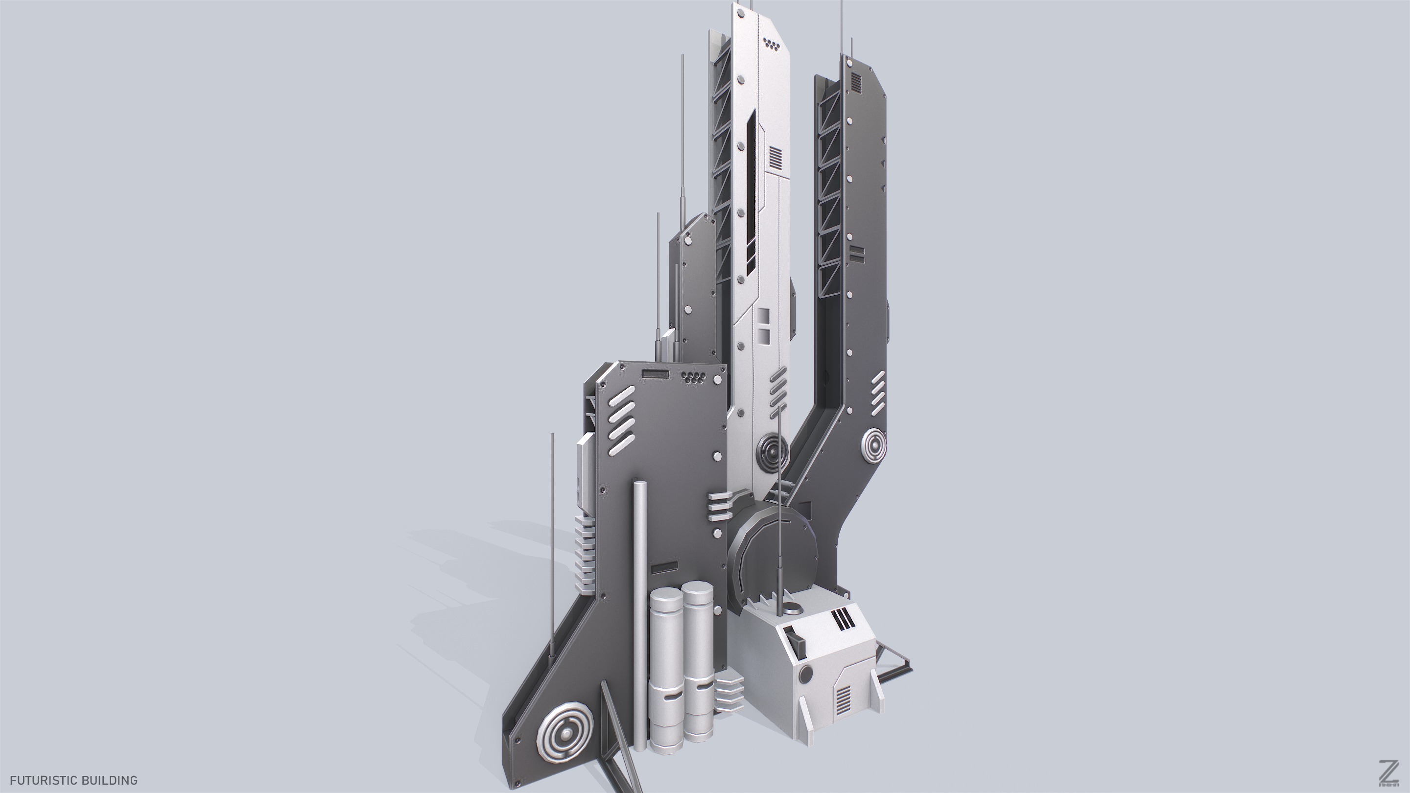 Futuristic building Low-poly 3D model_7