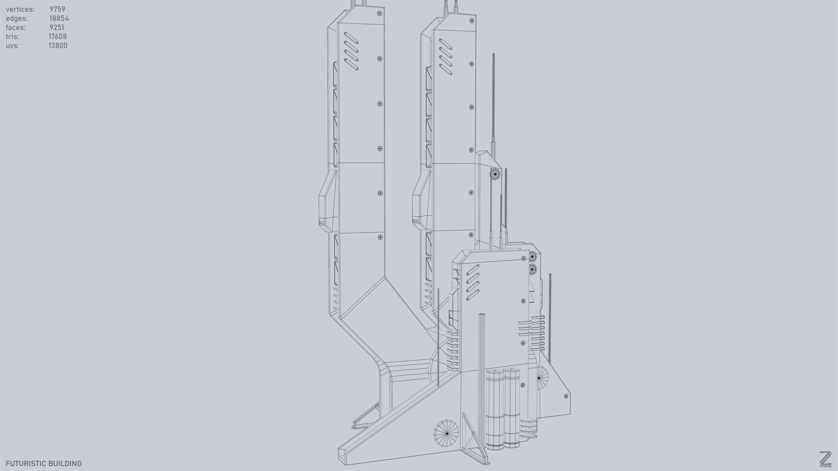 Futuristic building Low-poly 3D model_13