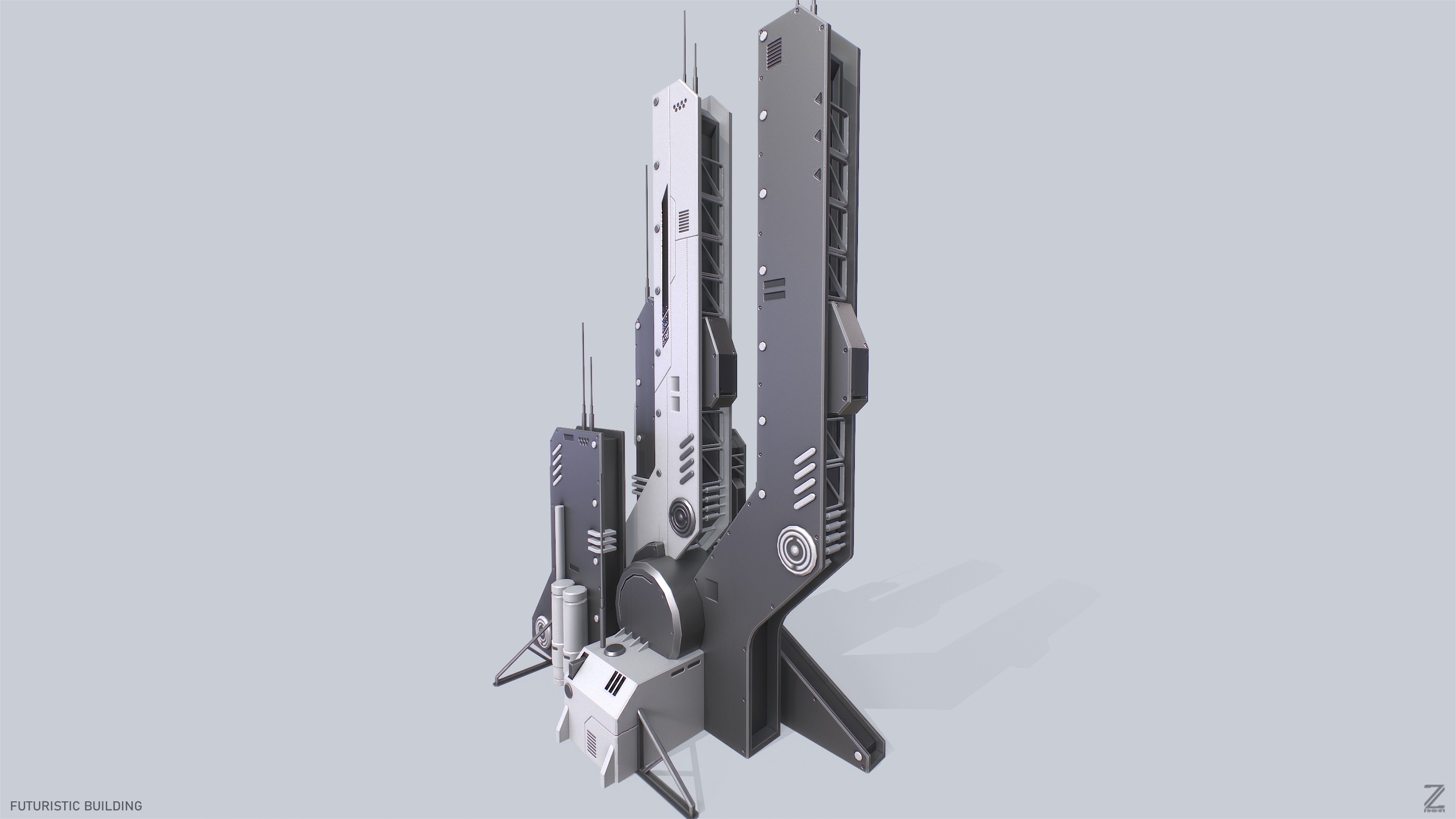 Futuristic building Low-poly 3D model_4