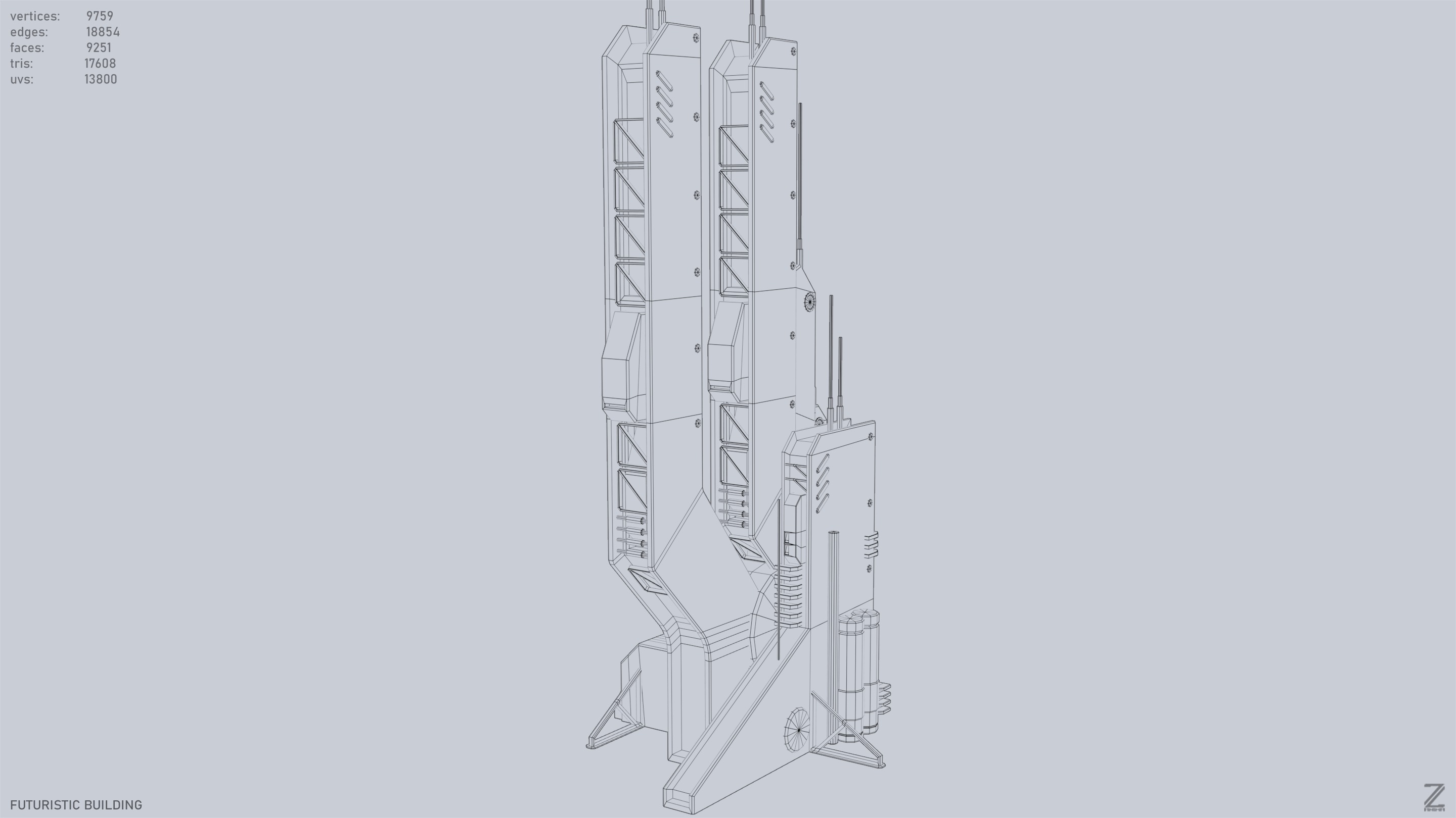 Futuristic building Low-poly 3D model_12