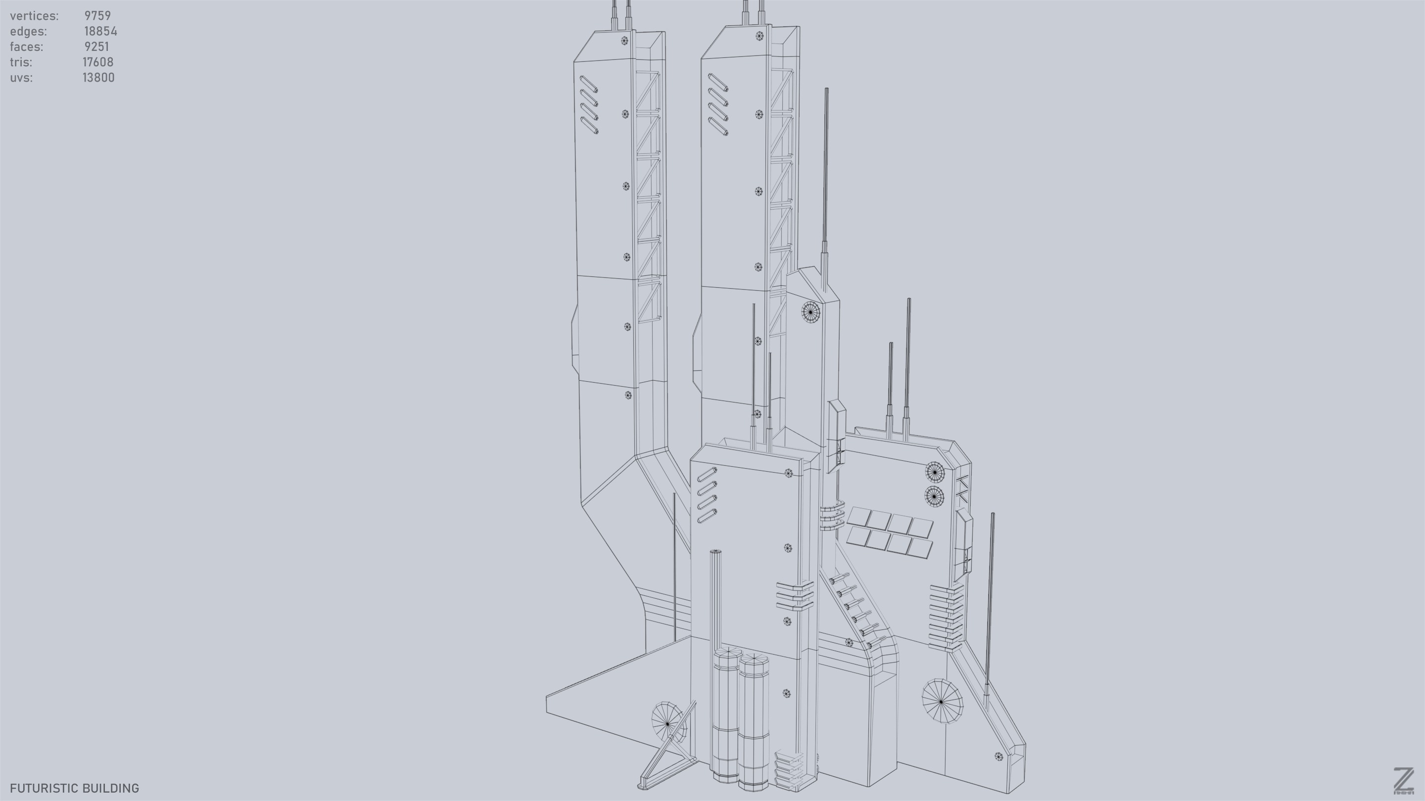 Futuristic building Low-poly 3D model_14