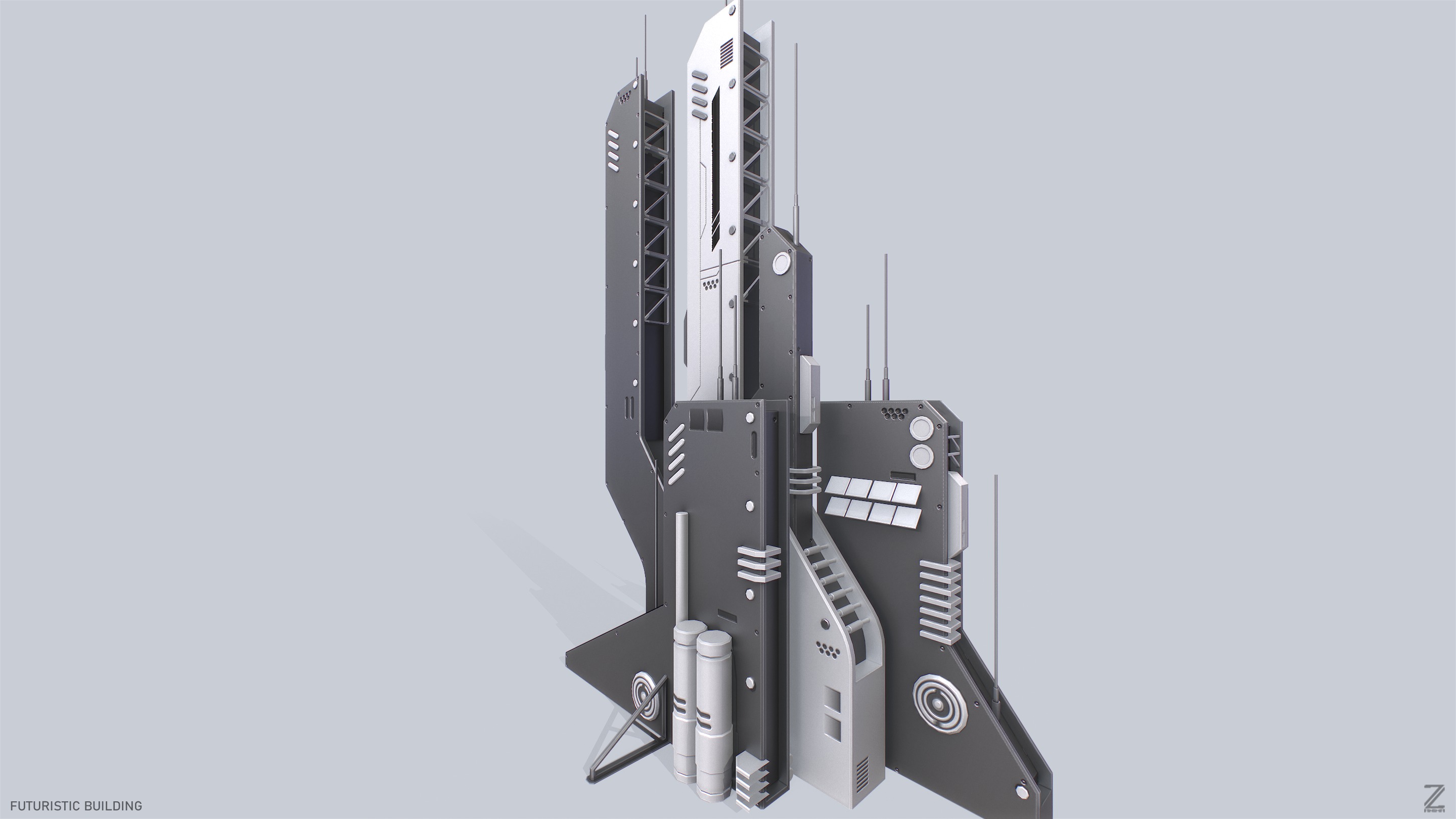 Futuristic building Low-poly 3D model_6