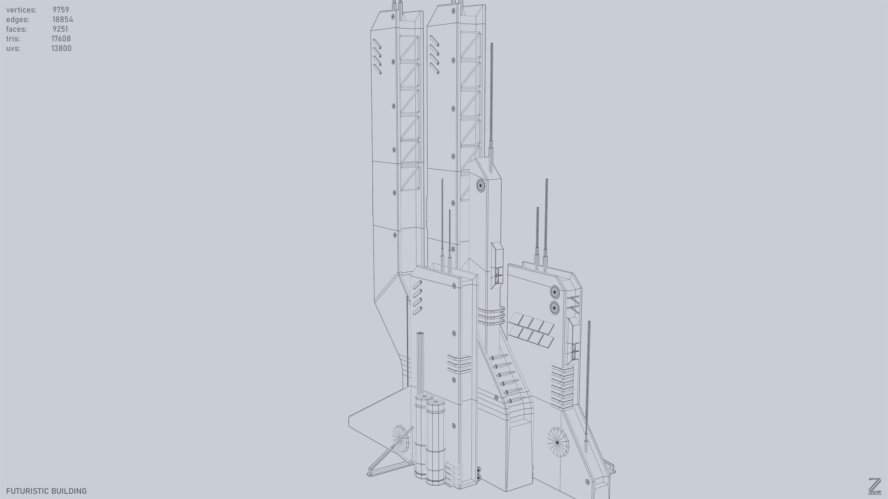 Futuristic building Low-poly 3D model_15