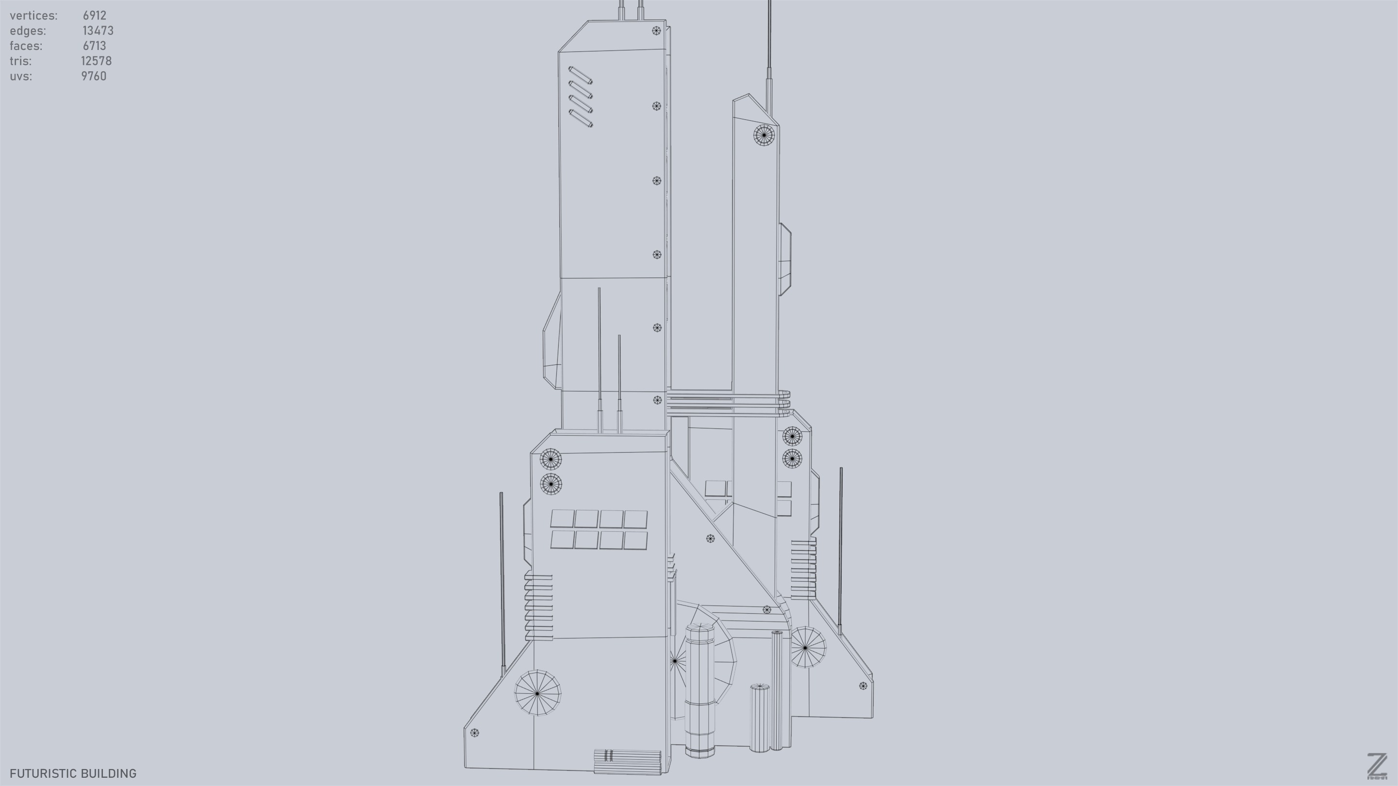Futuristic building Low-poly 3D model_12