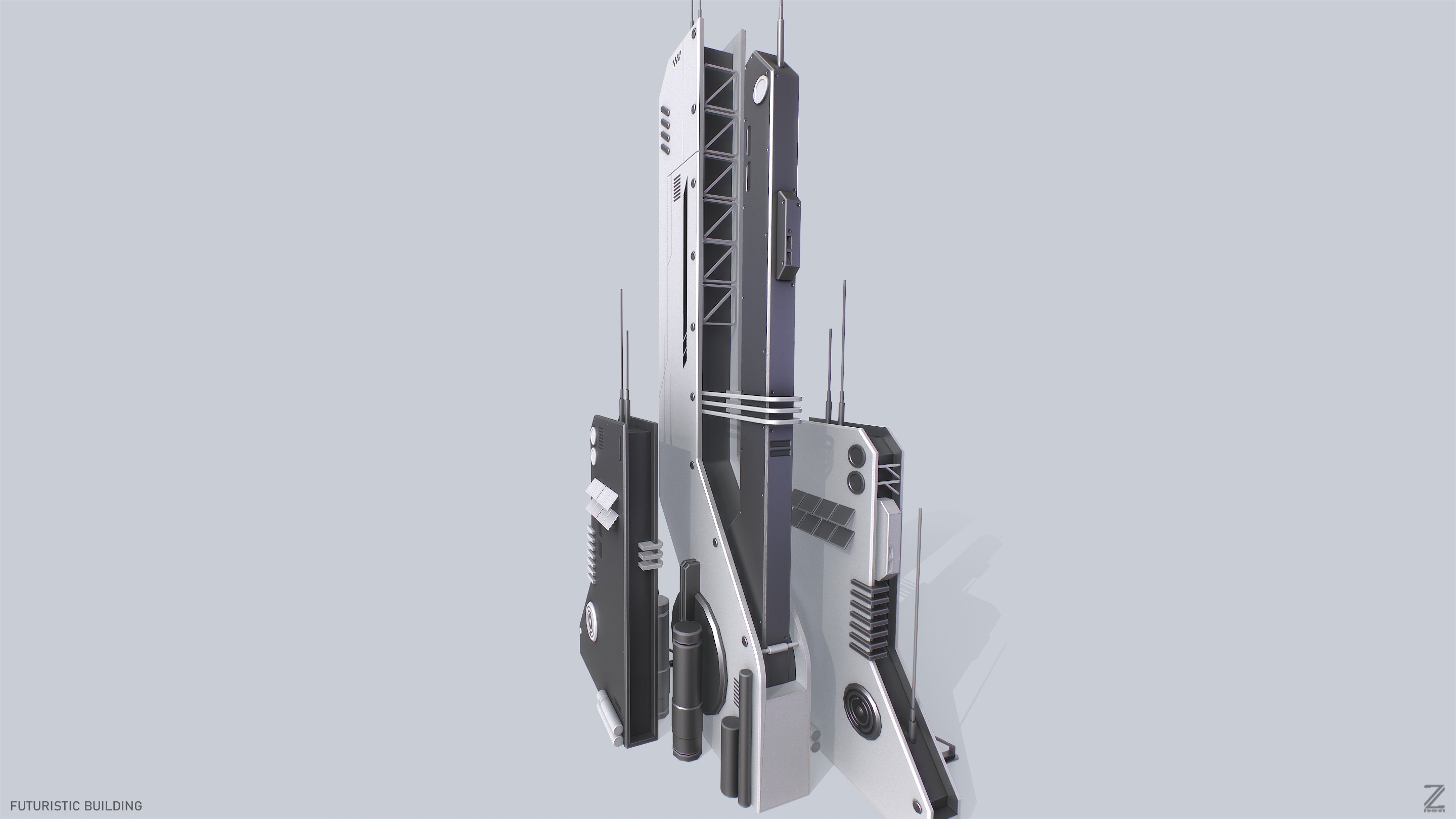 Futuristic building Low-poly 3D model_6
