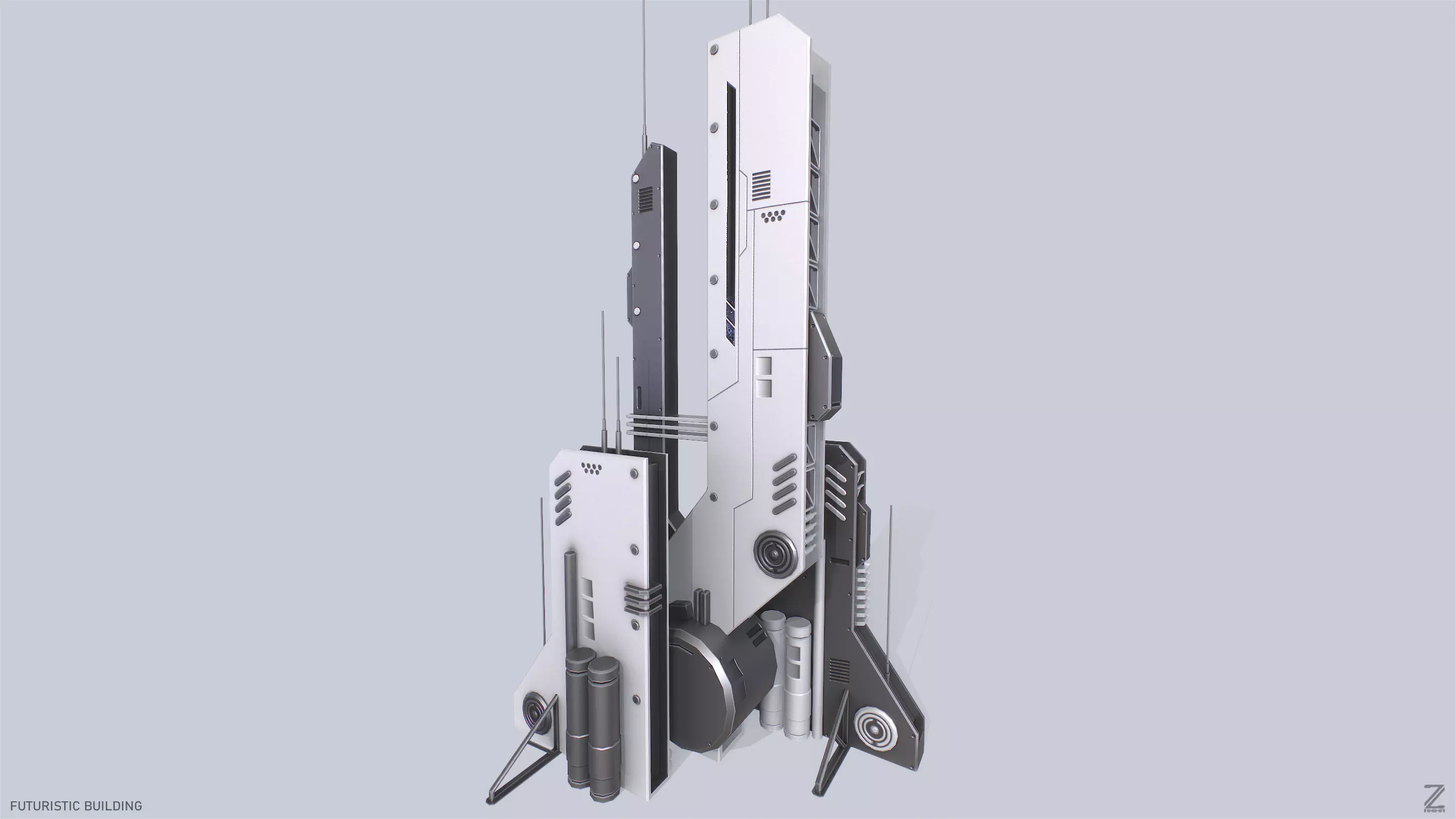 Futuristic building Low-poly 3D model_0