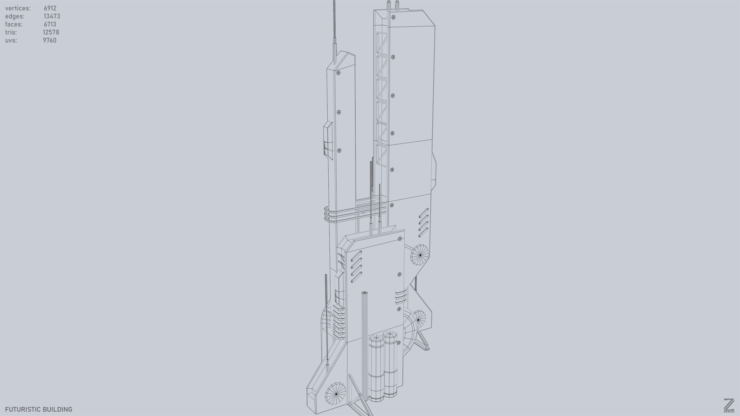 Futuristic building Low-poly 3D model_14