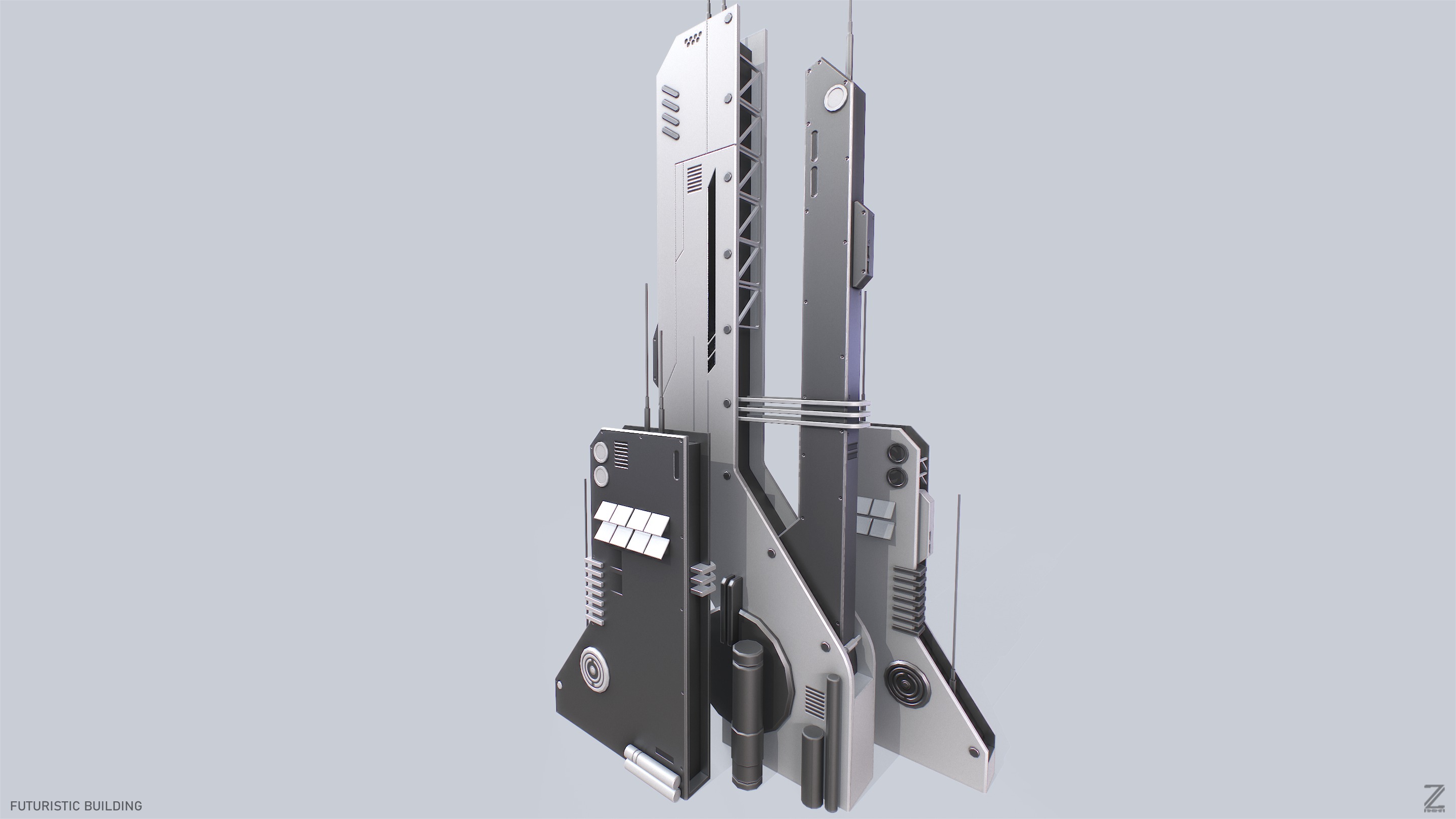 Futuristic building Low-poly 3D model_5